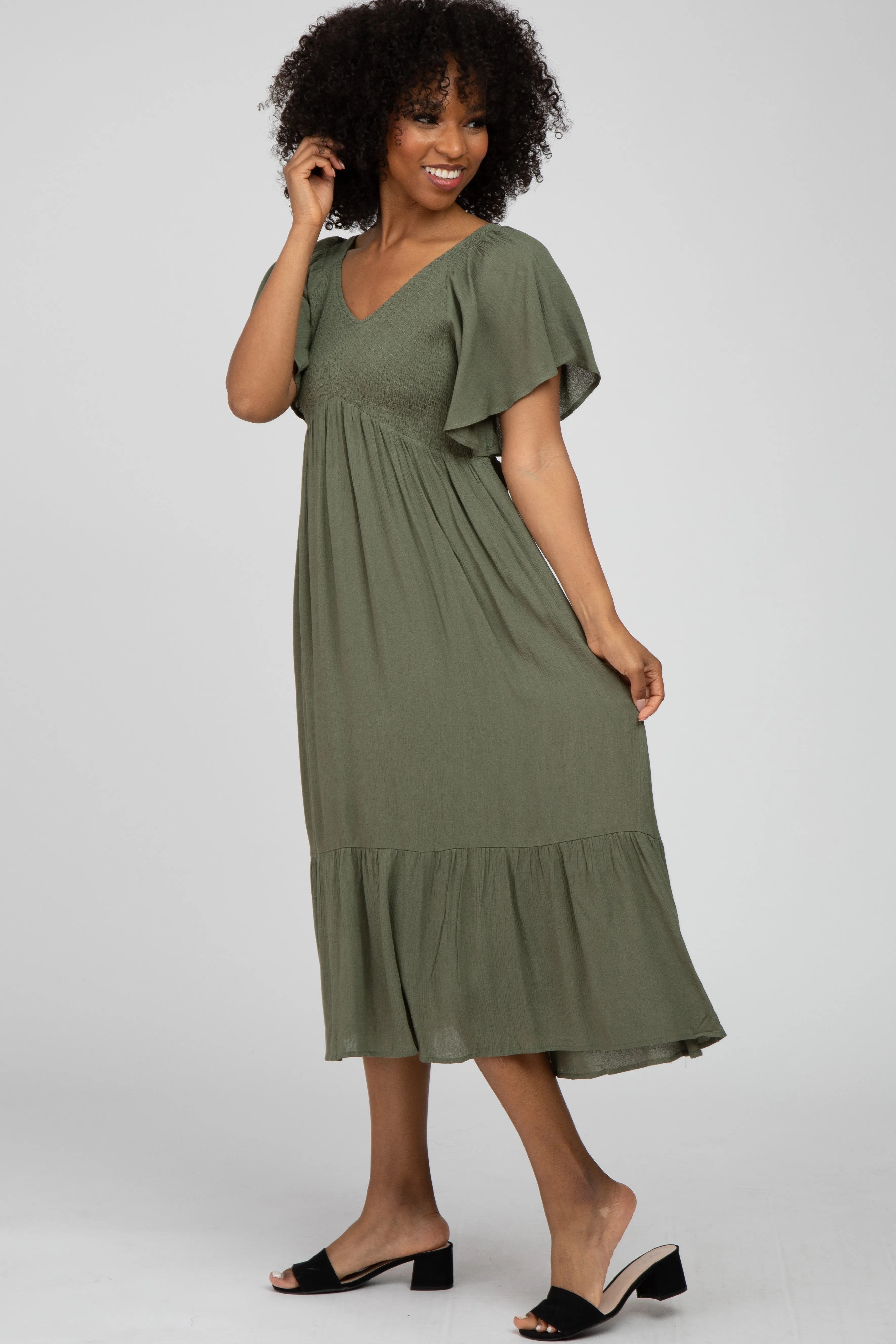 Olive Smocked Ruffle Dress sold by Pinkblush product image thumbnail 2