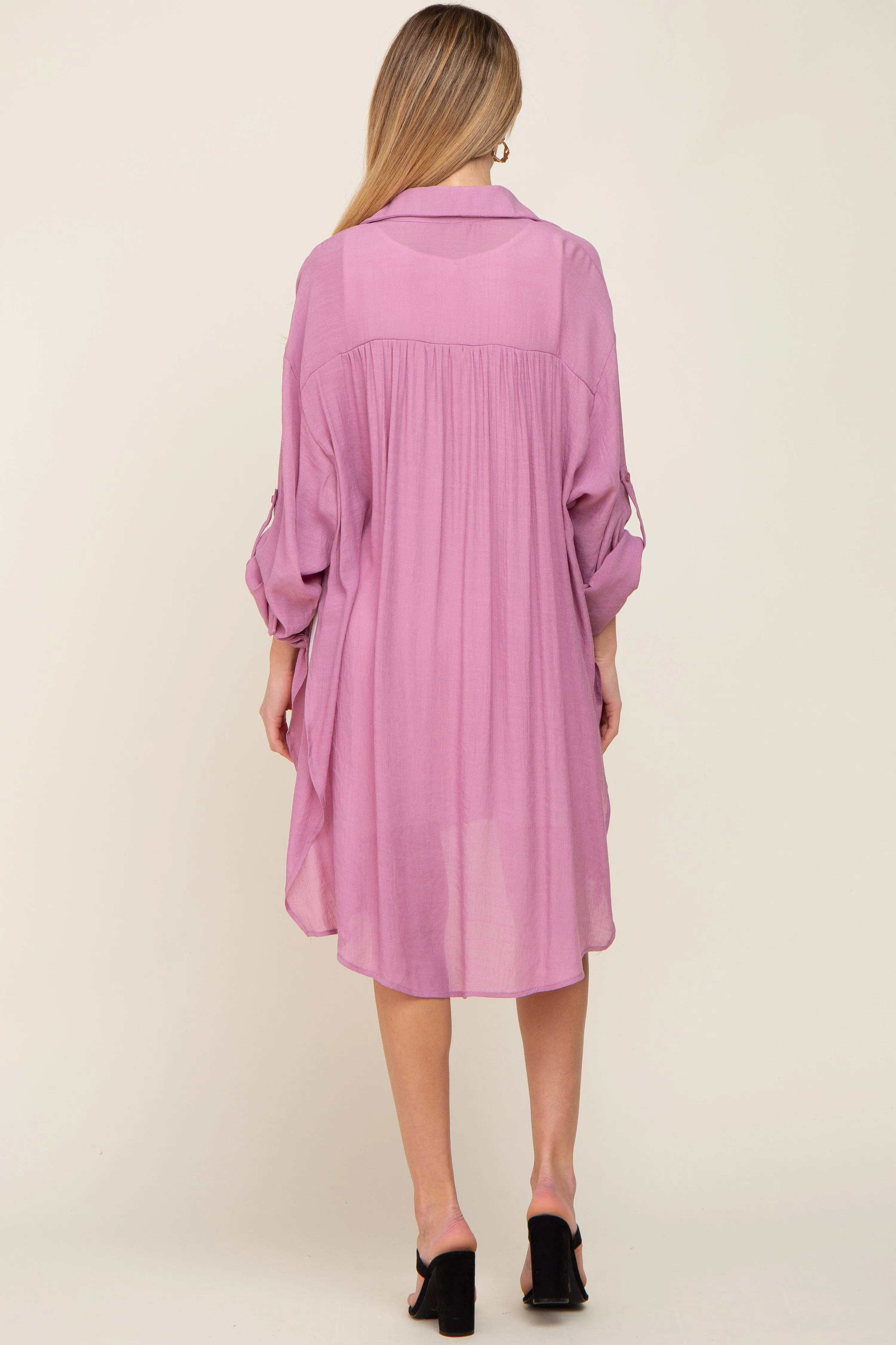 Mauve Button Front Side Slit Oversized Maternity Blouse sold by Pinkblush product image thumbnail 3