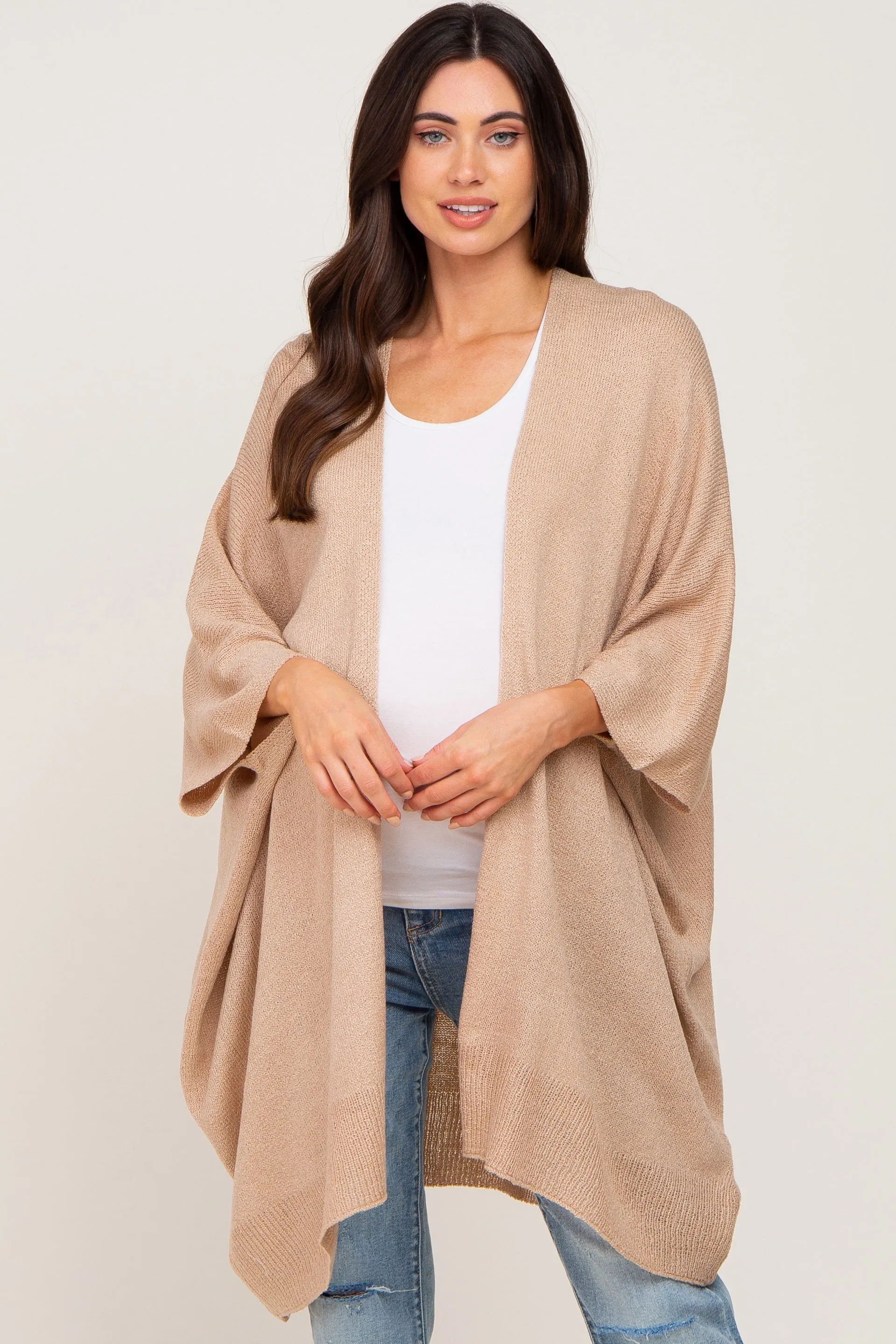 Taupe Knit Open Front Maternity Cardigan sold by Pinkblush