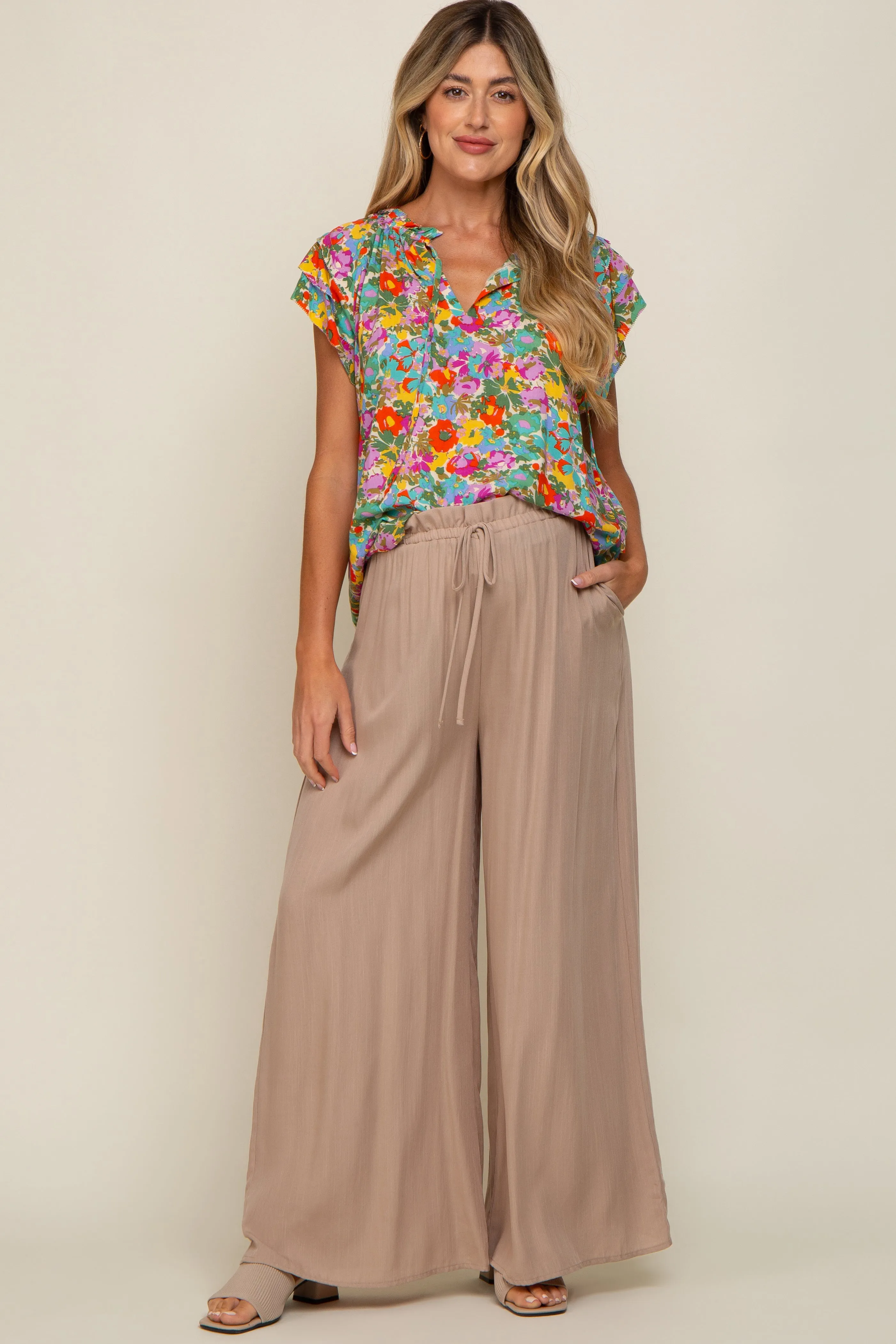 Mint Green Multi-Color Floral Ruffle Front Tie Maternity Top sold by Pinkblush product image thumbnail 2