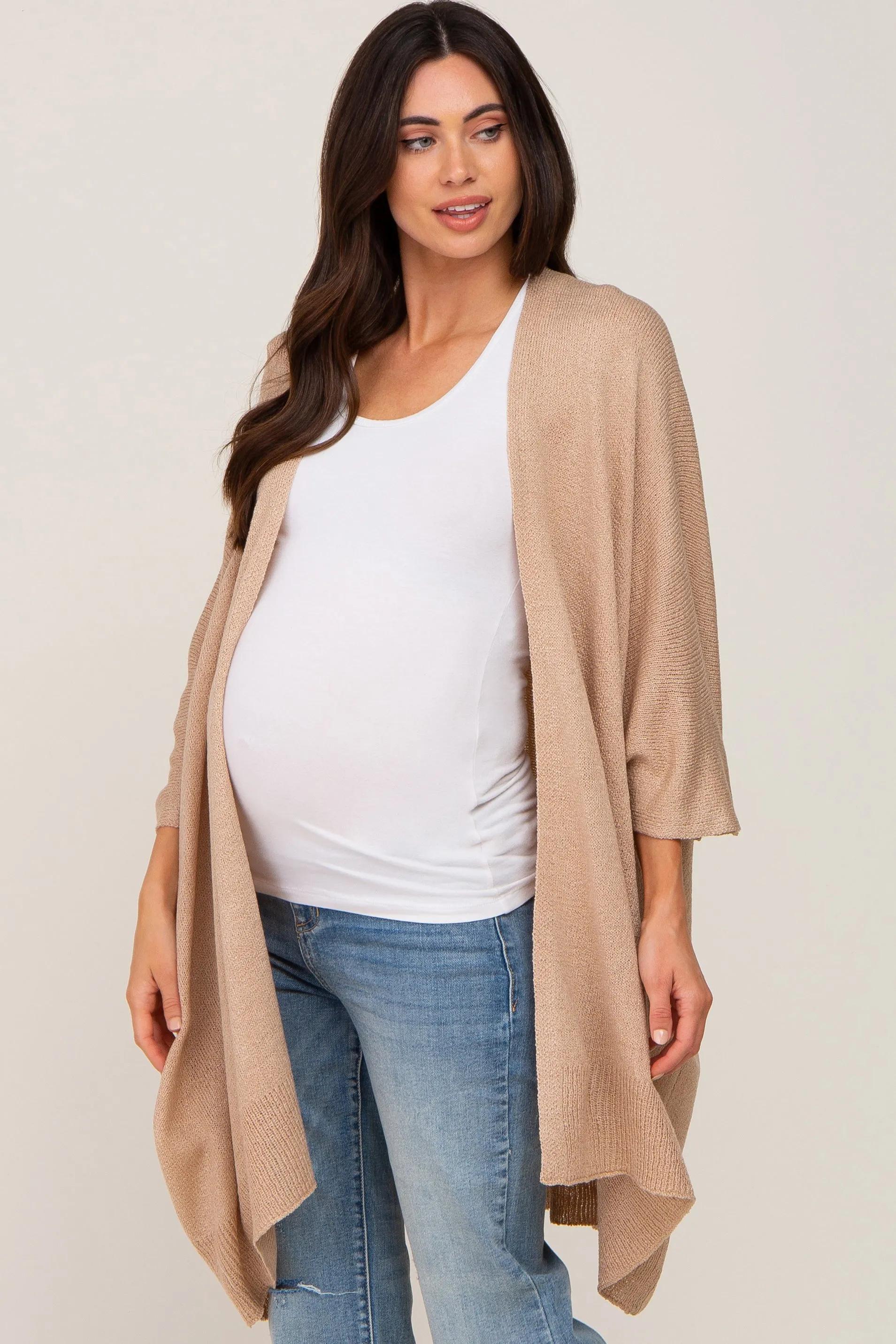 Taupe Knit Open Front Maternity Cardigan sold by Pinkblush product image thumbnail 2