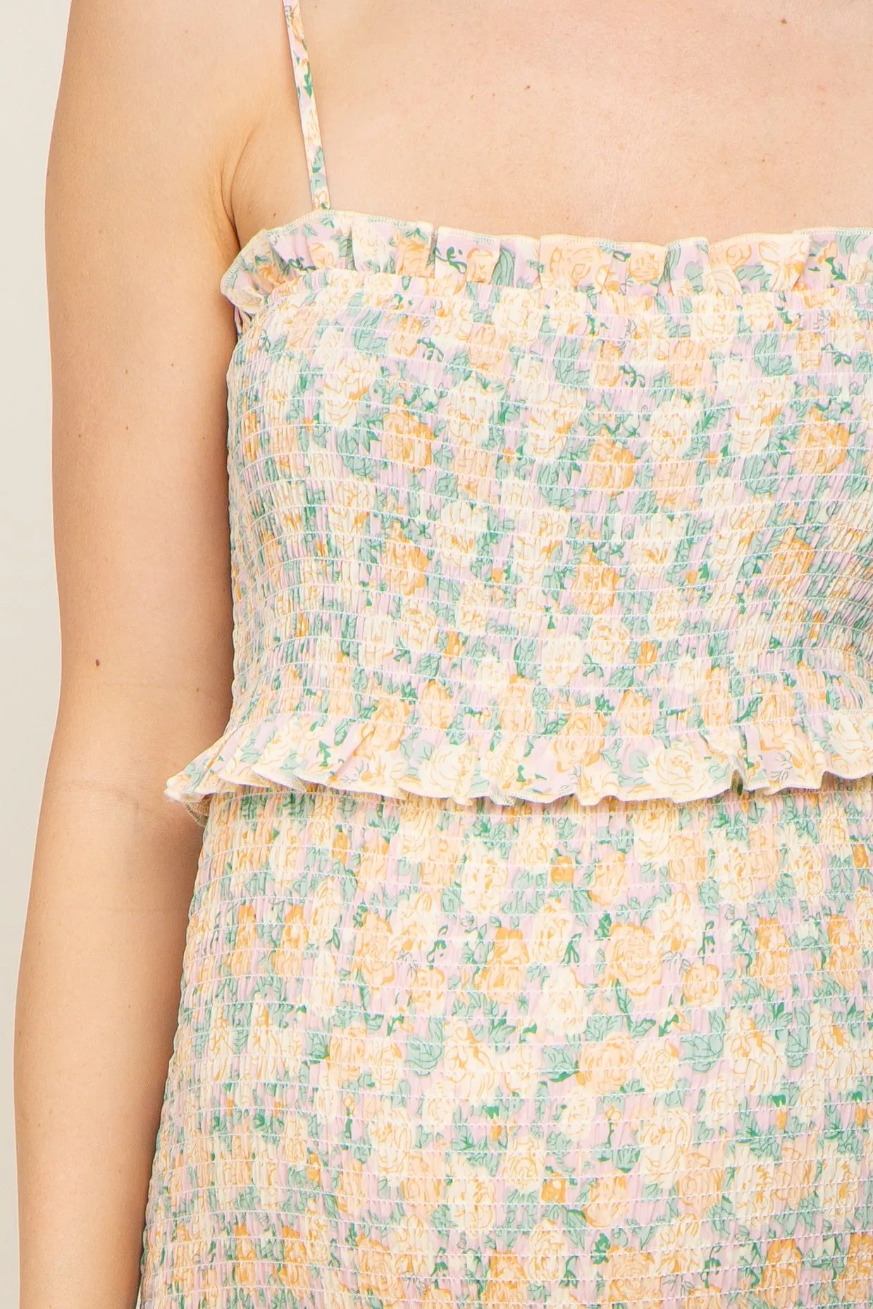 Pink Floral Chiffon Smocked Tiered Square Neck Maternity Midi Dress sold by Pinkblush product image thumbnail 4