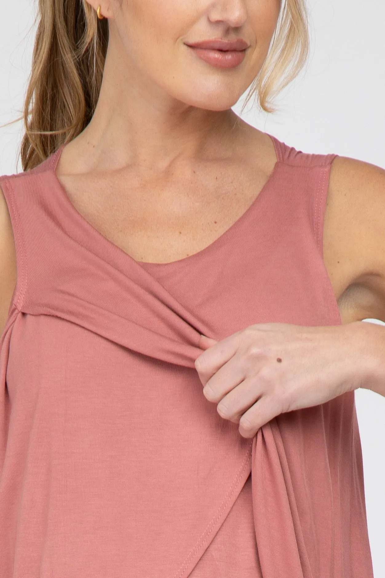 Salmon Solid Sleeveless Maternity Nursing Top sold by Pinkblush product image thumbnail 5