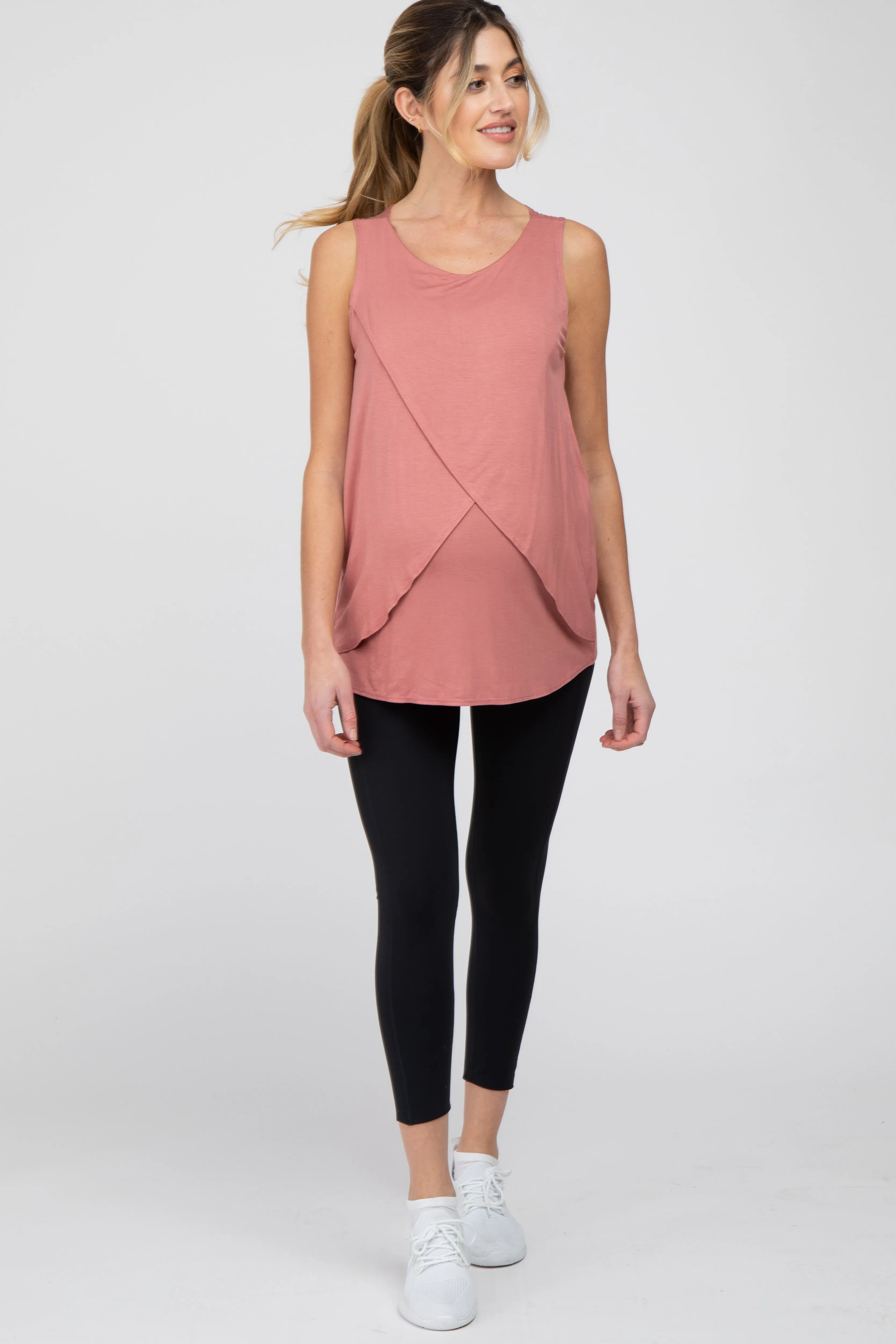 Salmon Solid Sleeveless Maternity Nursing Top sold by Pinkblush product image thumbnail 2