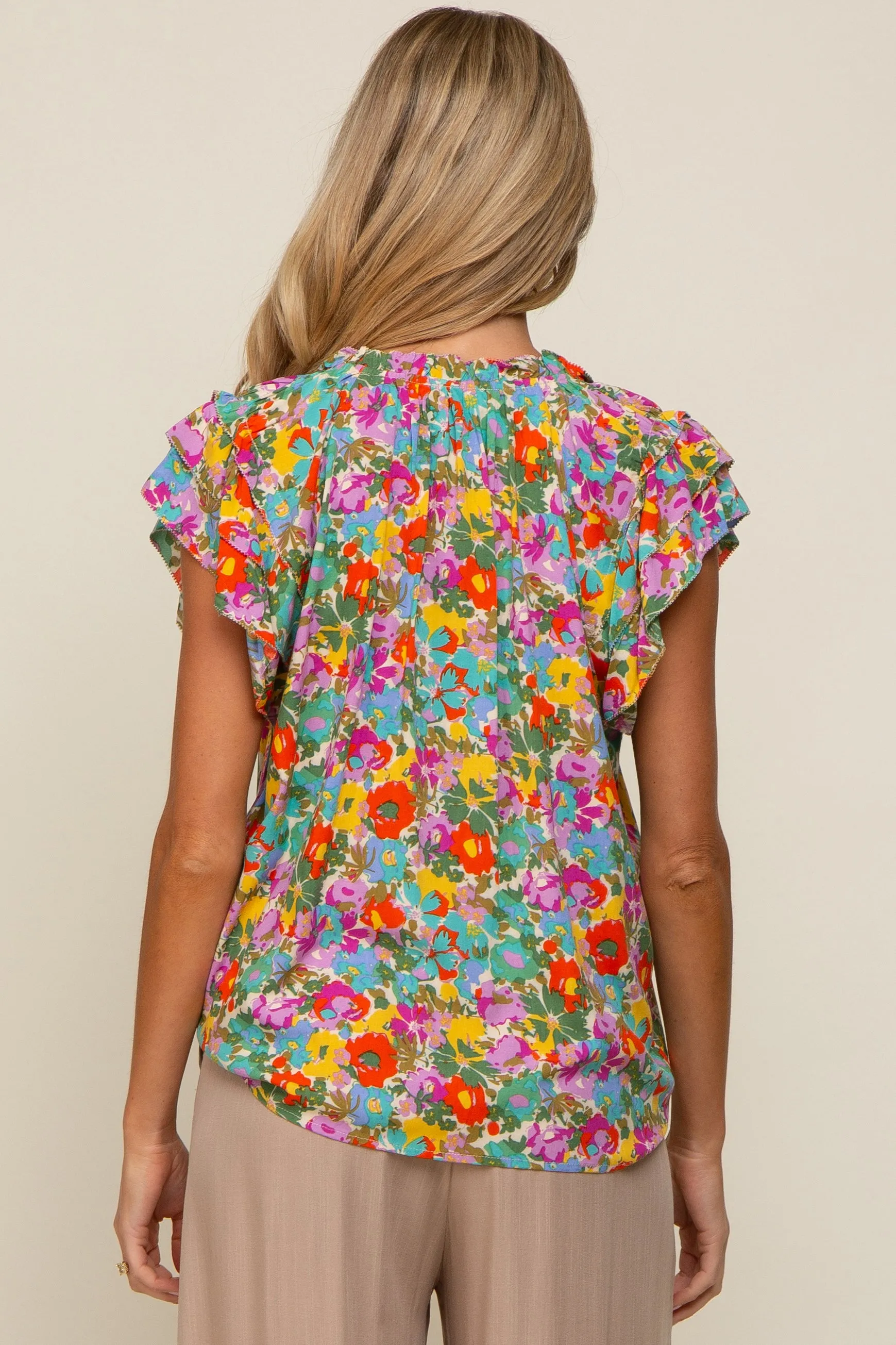 Mint Green Multi-Color Floral Ruffle Front Tie Maternity Top sold by Pinkblush product image thumbnail 3