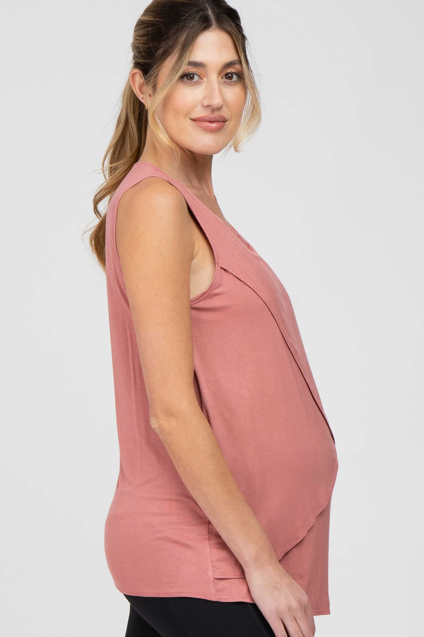 Salmon Solid Sleeveless Maternity Nursing Top sold by Pinkblush product image thumbnail 3