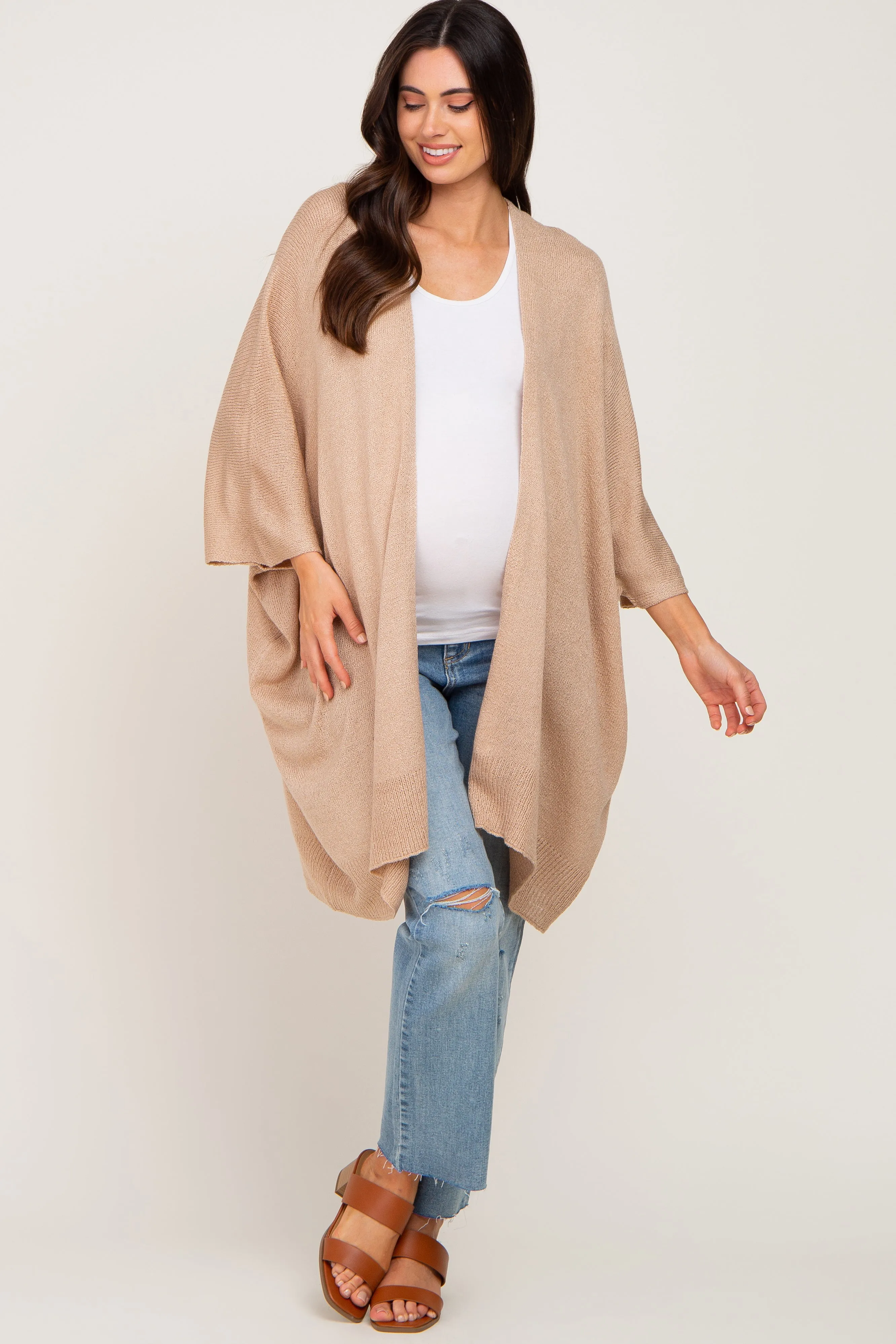 Taupe Knit Open Front Maternity Cardigan sold by Pinkblush product image thumbnail 4