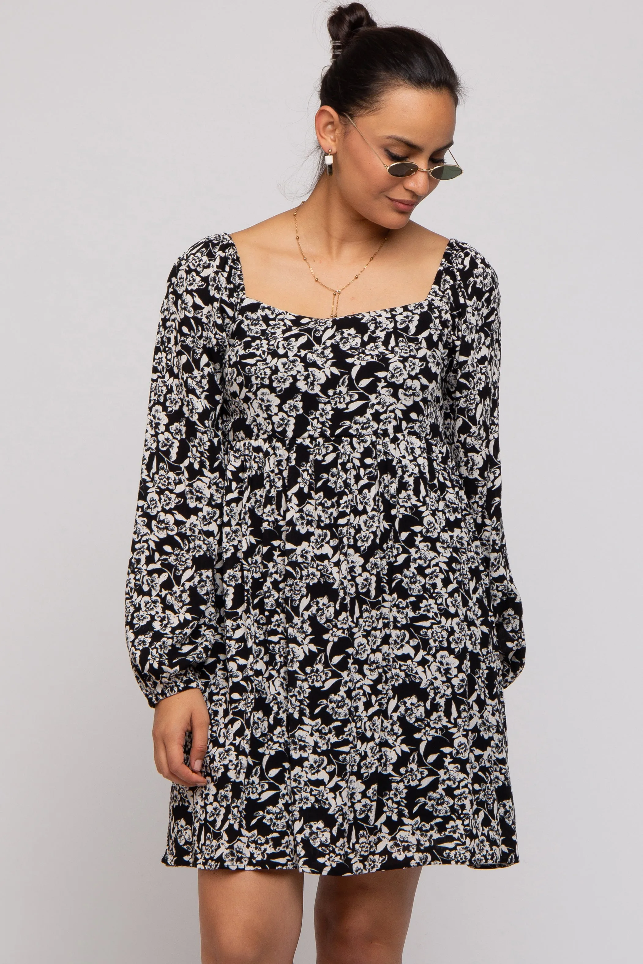 Black Floral Long Sleeve Dress sold by Pinkblush product image thumbnail 2