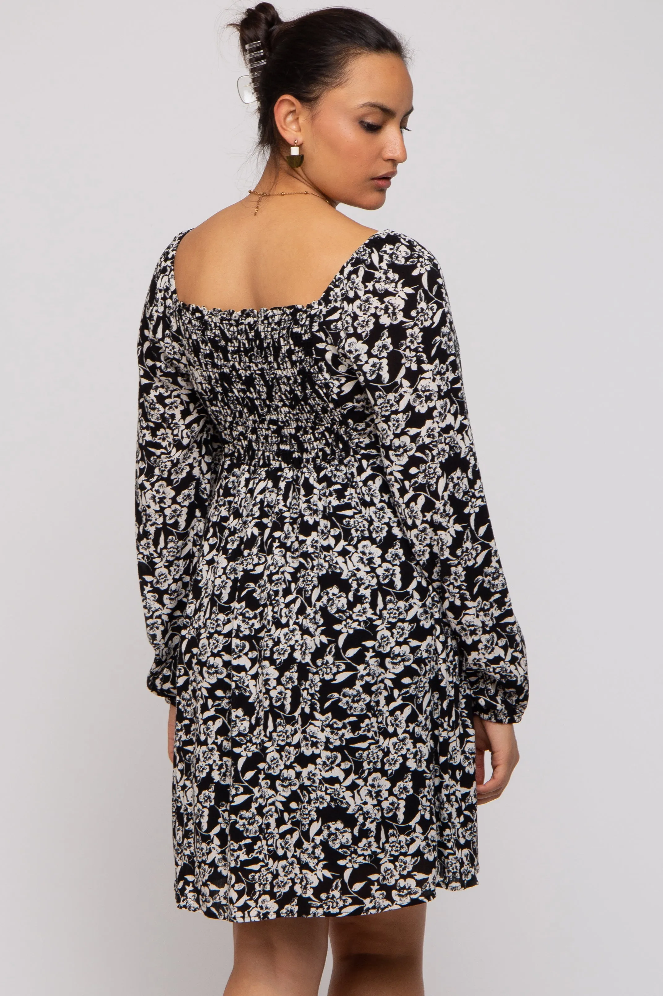 Black Floral Long Sleeve Dress sold by Pinkblush product image thumbnail 3