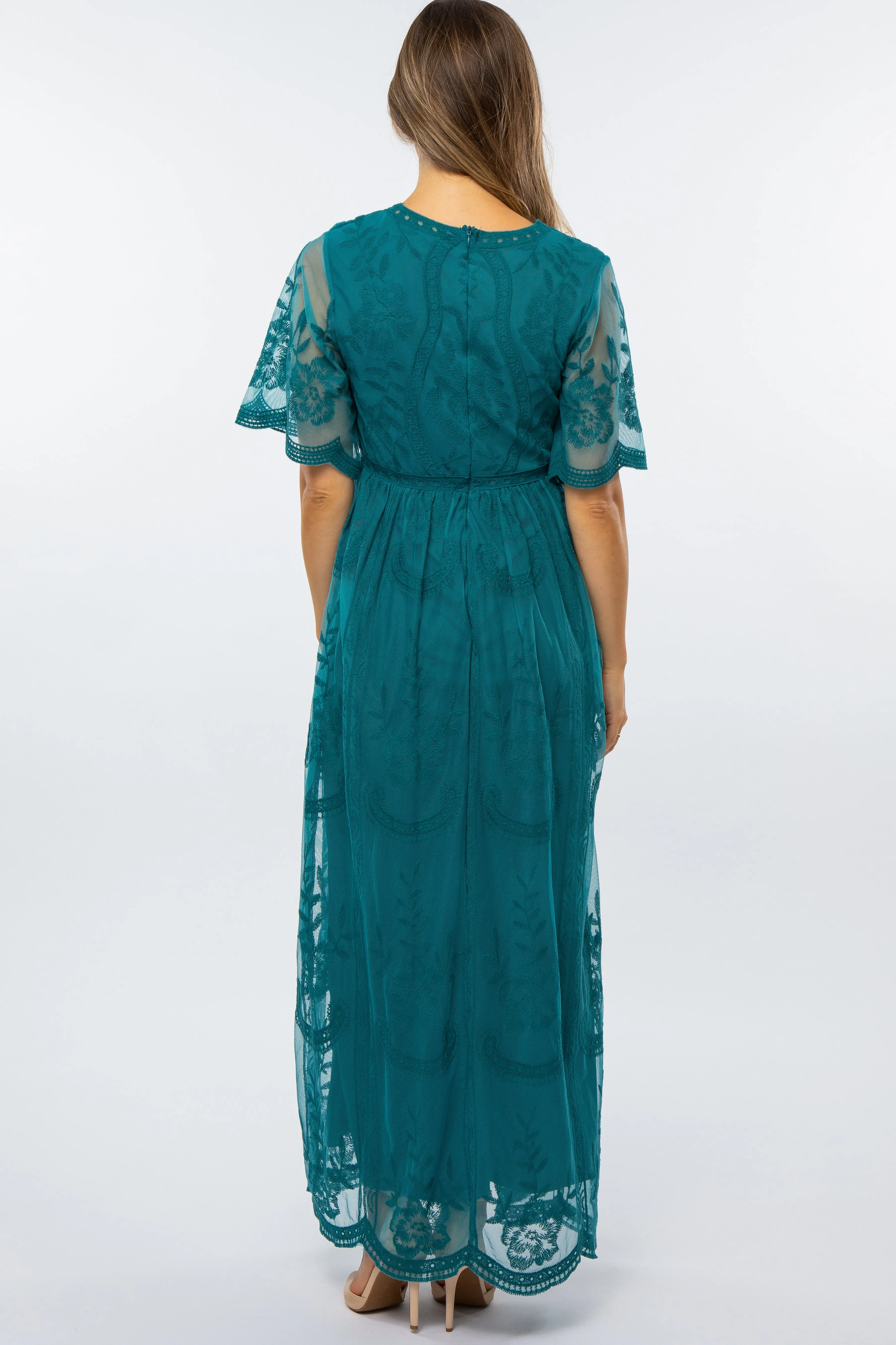 Teal Lace Mesh Overlay Maternity Maxi Dress sold by Pinkblush product image thumbnail 3