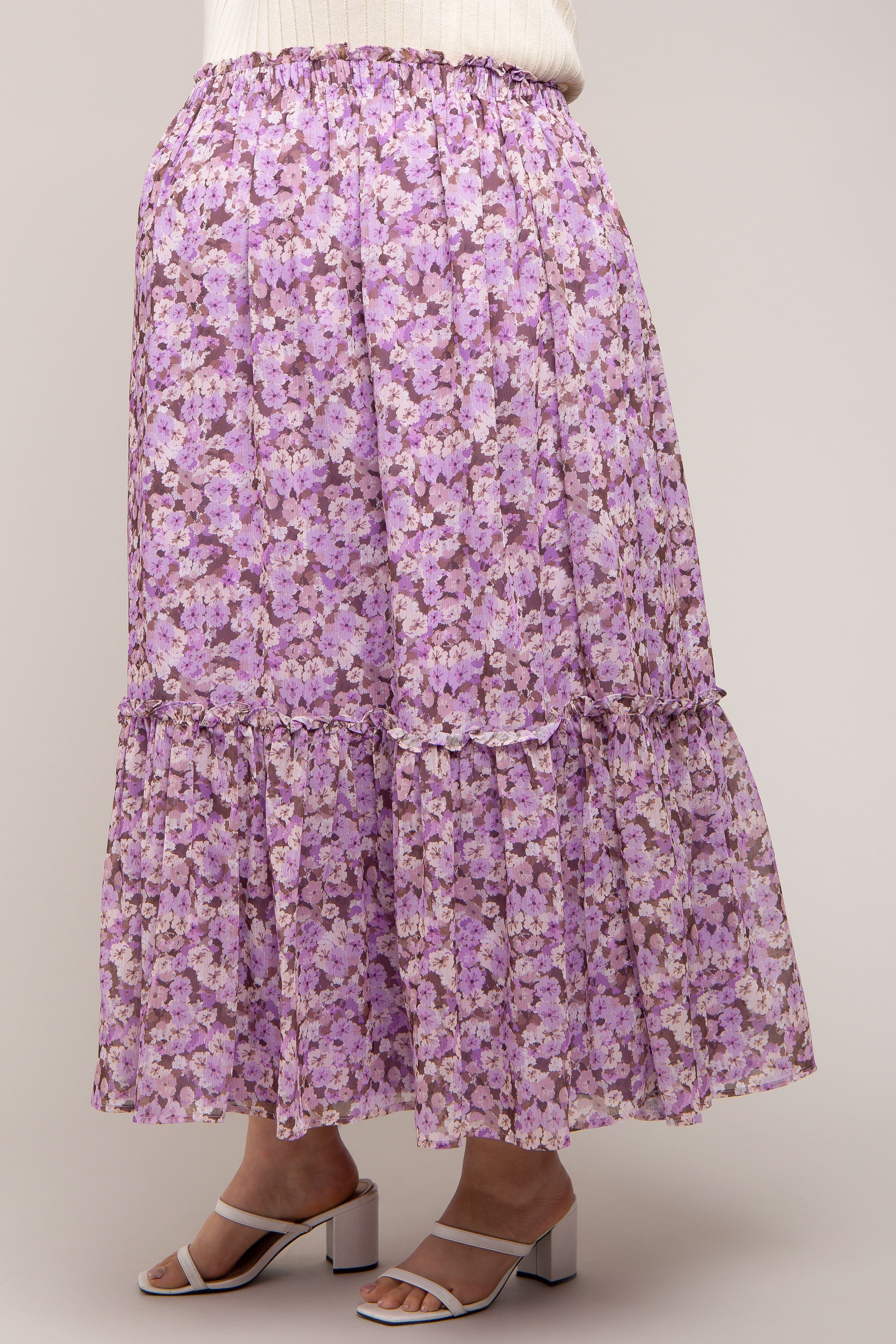 Lavender Smocked Waist Tiered Maternity Plus Maxi Skirt sold by Pinkblush product image thumbnail 3