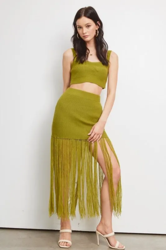 Moss Two Piece Set With Fringe sold by Pinkblush
