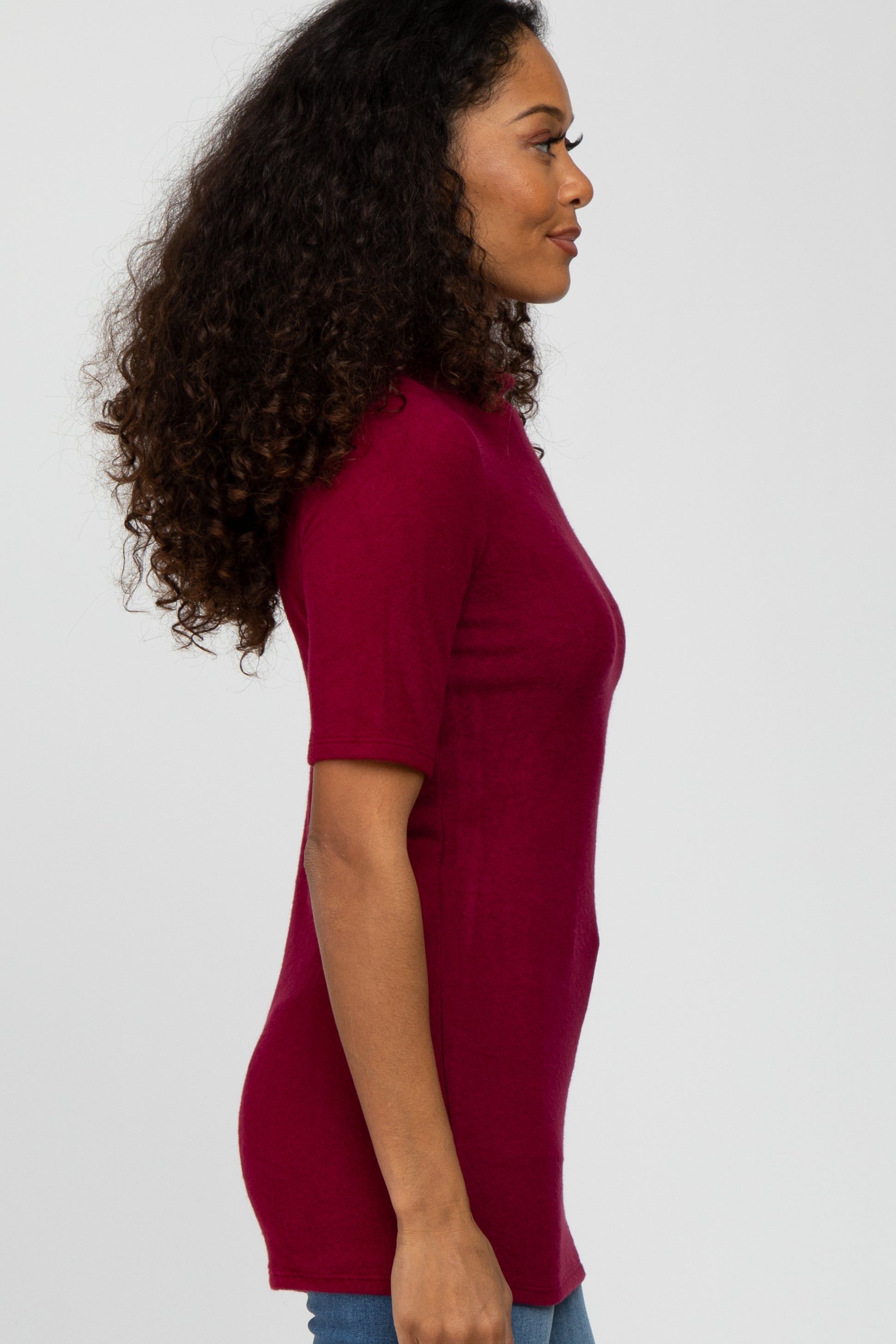 Burgundy Soft Brushed Knit Mock Neck Top sold by Pinkblush product image thumbnail 3