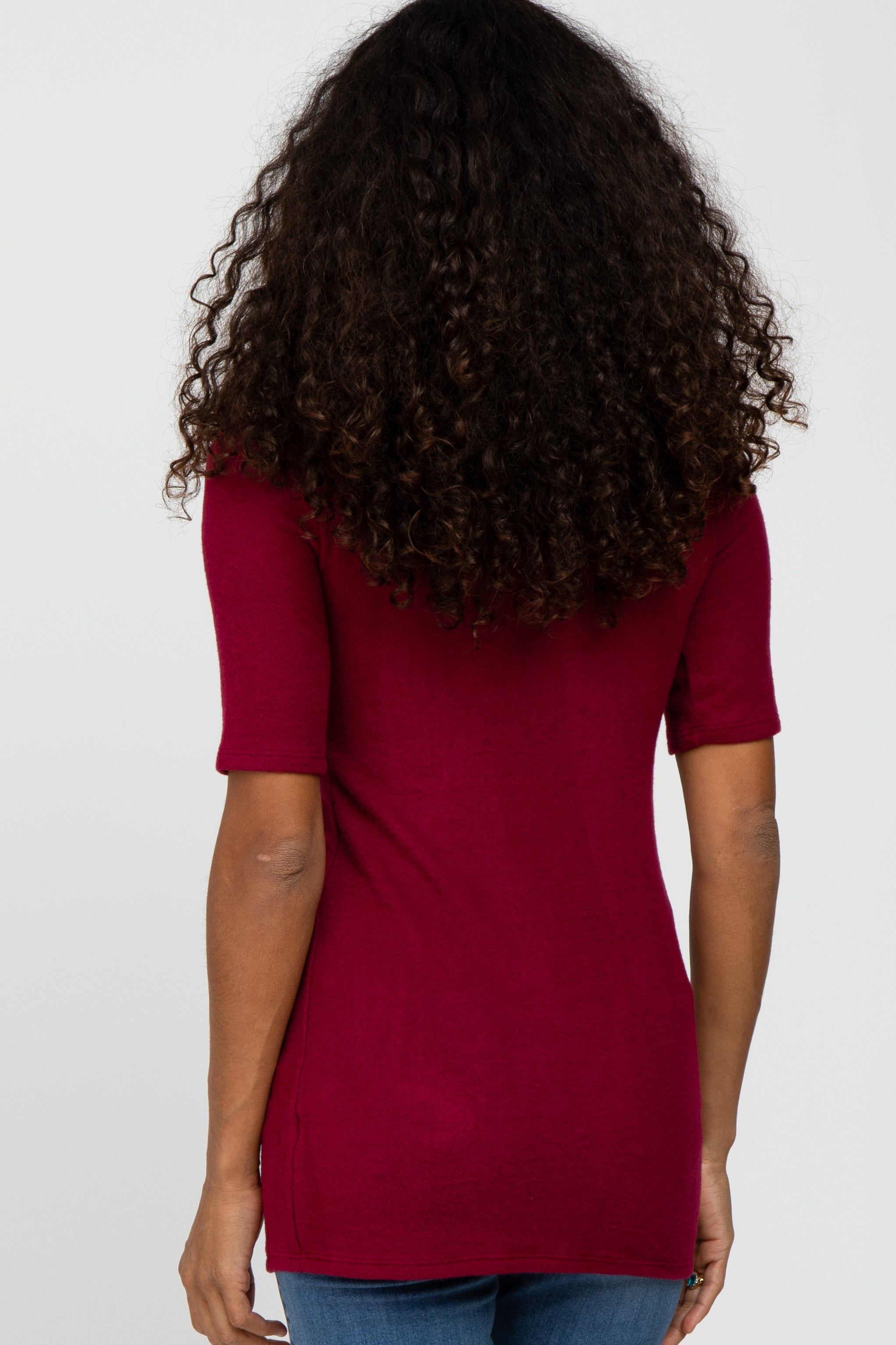 Burgundy Soft Brushed Knit Mock Neck Top sold by Pinkblush product image thumbnail 4
