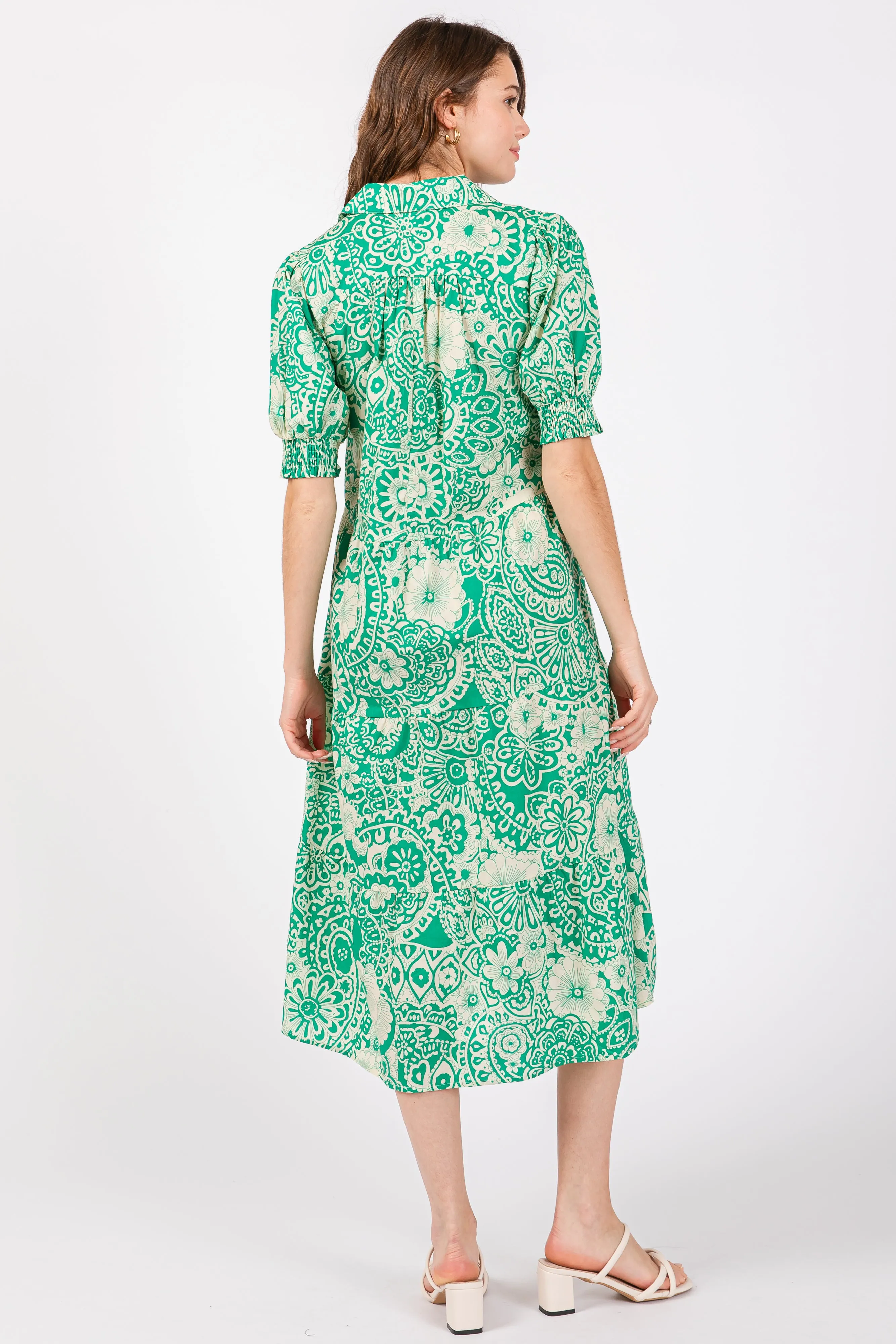 Emerald Green Floral Collared Tiered Midi Dress sold by Pinkblush product image thumbnail 3
