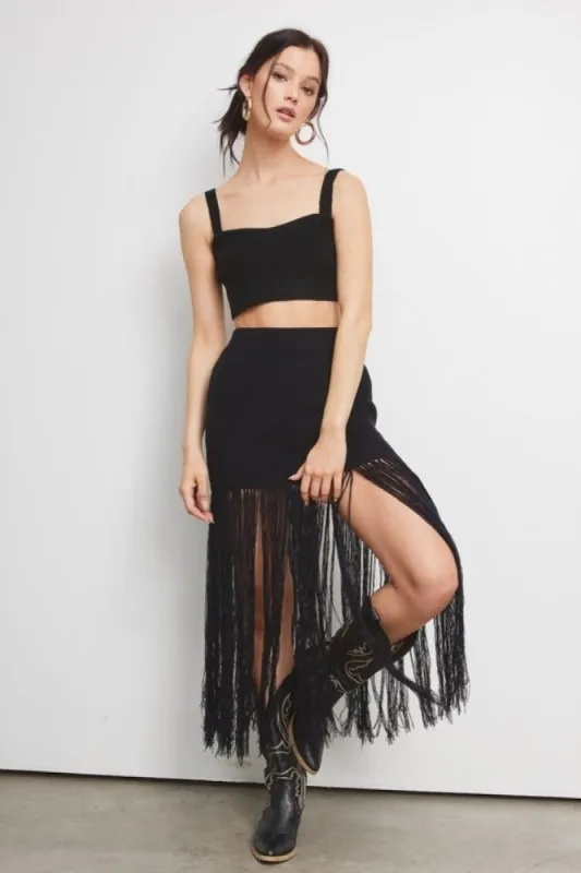 Black Two Piece Set With Fringe sold by Pinkblush
