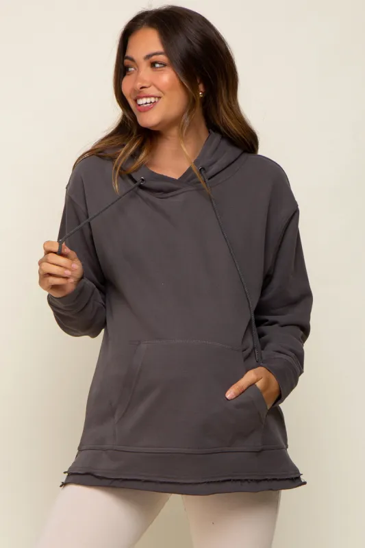 Charcoal Raw Hem Maternity Hooded Sweatshirt sold by Pinkblush