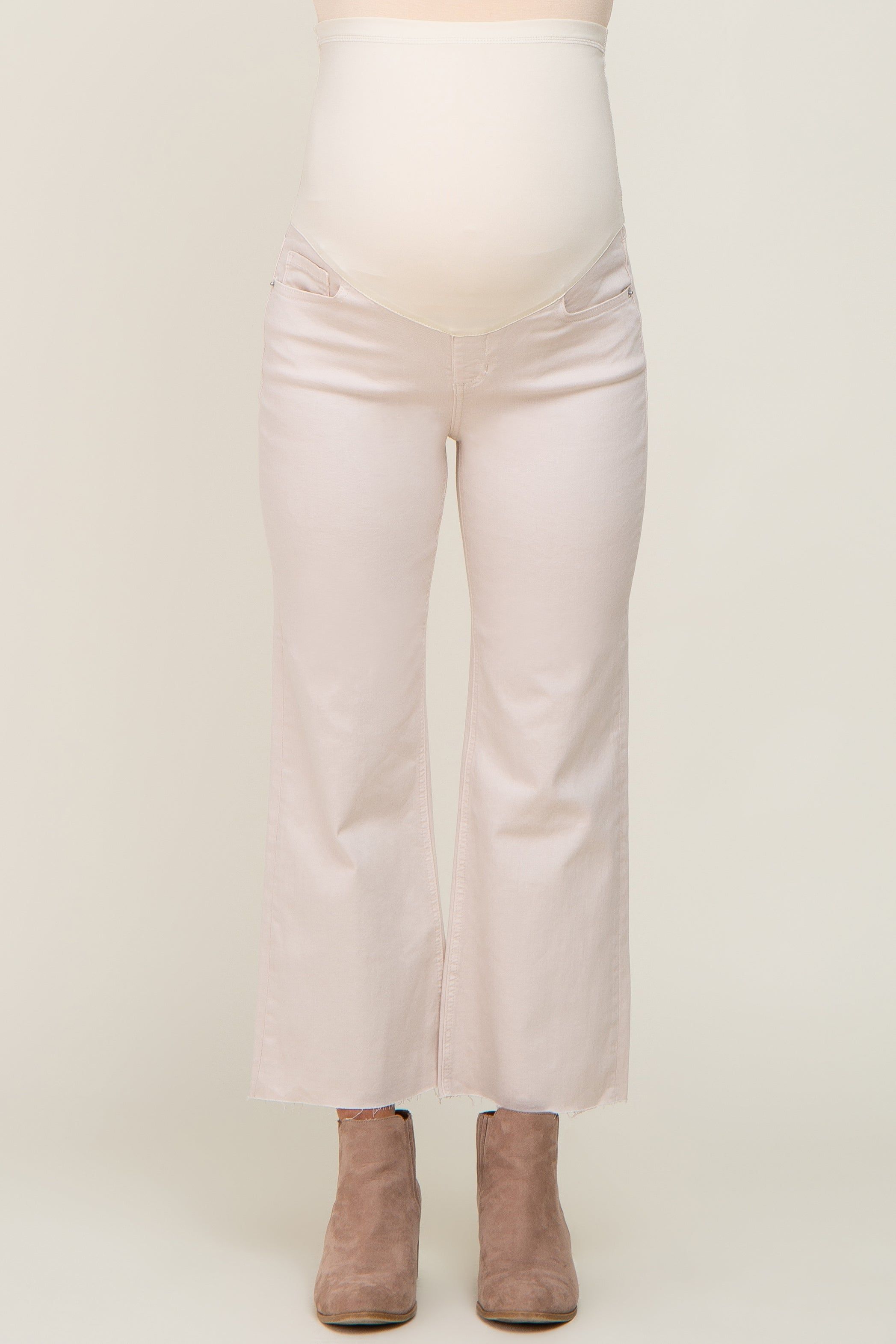 Beige Raw Hem Cropped Flare Maternity Jeans sold by Pinkblush product image thumbnail 2