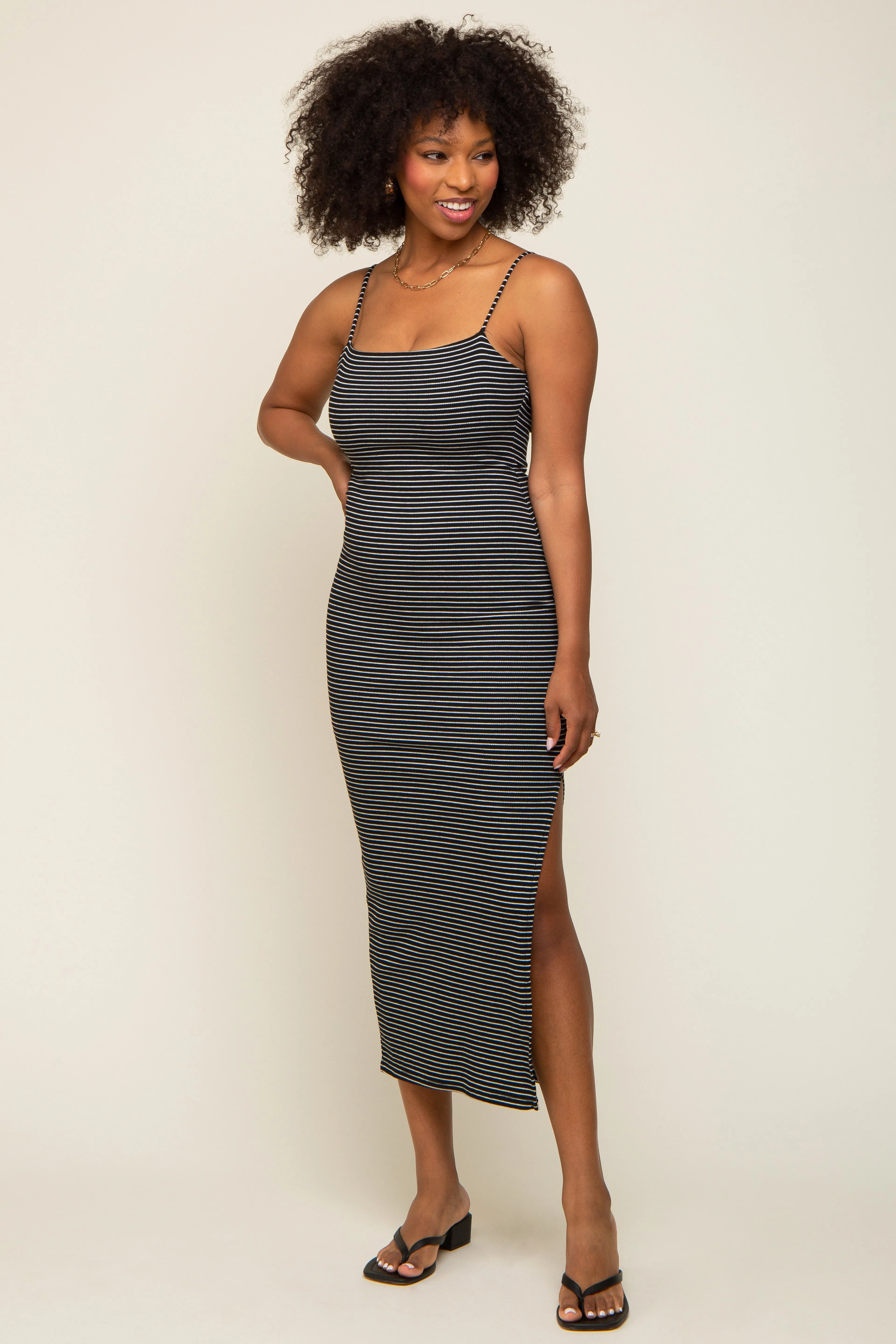 Black Striped Sleeveless Fitted Maxi Dress sold by Pinkblush product image thumbnail 4