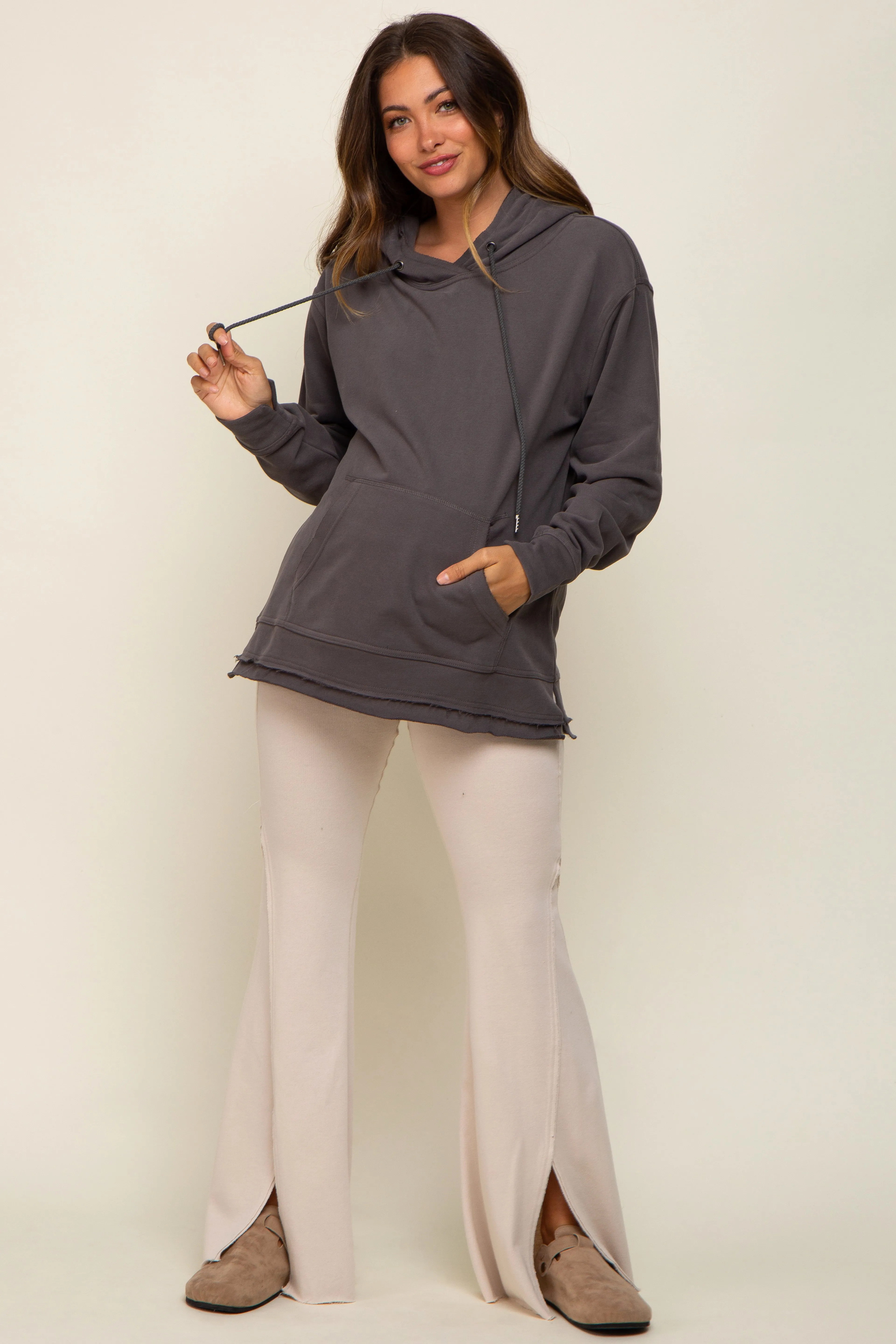 Charcoal Raw Hem Maternity Hooded Sweatshirt sold by Pinkblush product image thumbnail 5