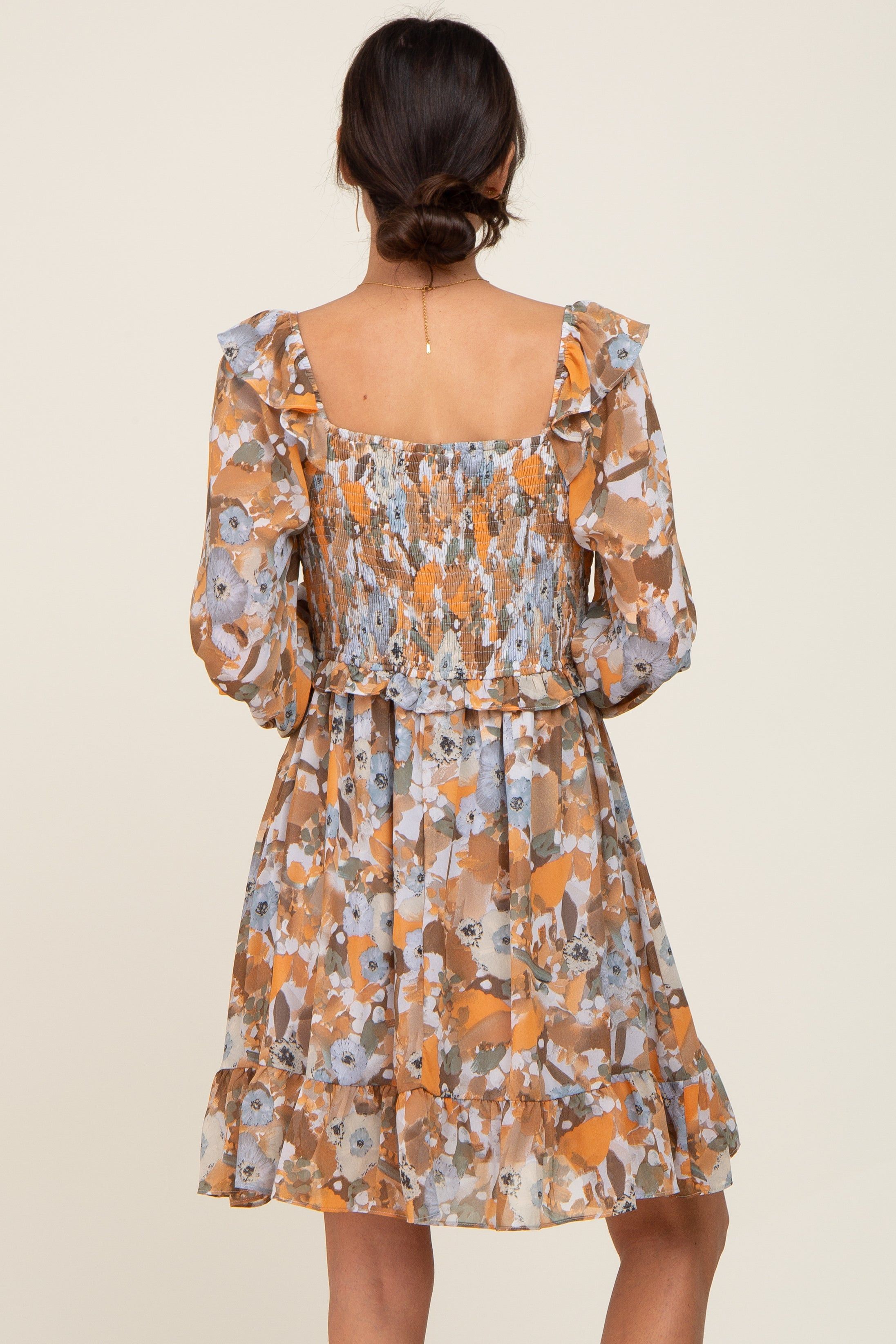 Taupe Floral Chiffon Ruffle Dress sold by Pinkblush product image thumbnail 4