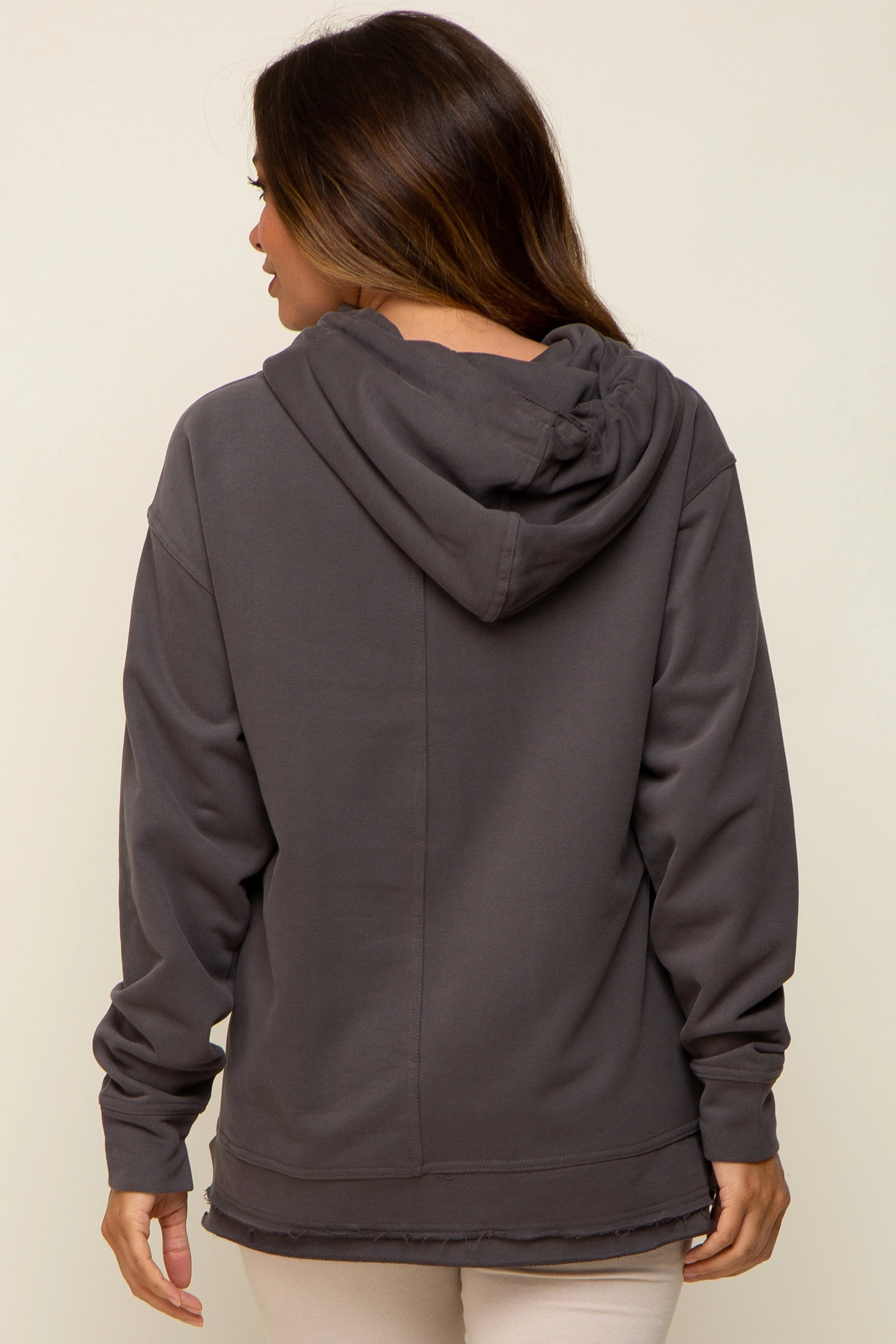 Charcoal Raw Hem Maternity Hooded Sweatshirt sold by Pinkblush product image thumbnail 3