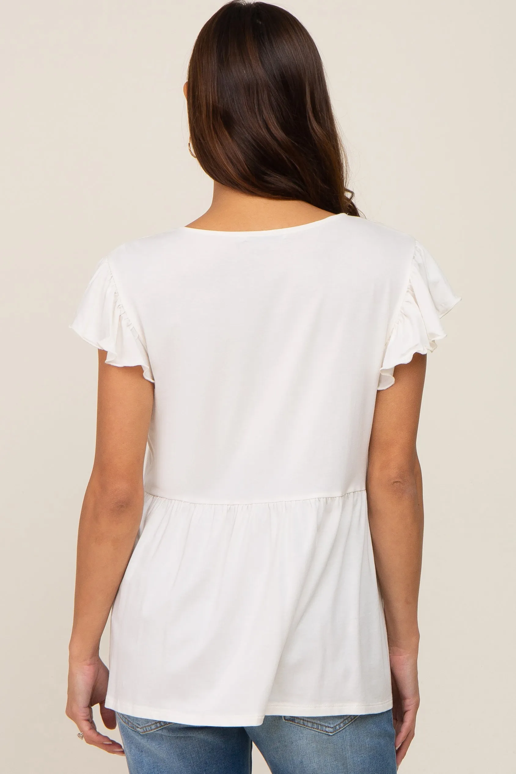 White Flutter Sleeve V-Neck Maternity Top sold by Pinkblush product image thumbnail 3