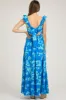 Blue Floral Ruffle V-Neck Back Cutout Maternity Maxi Dress sold by Pinkblush