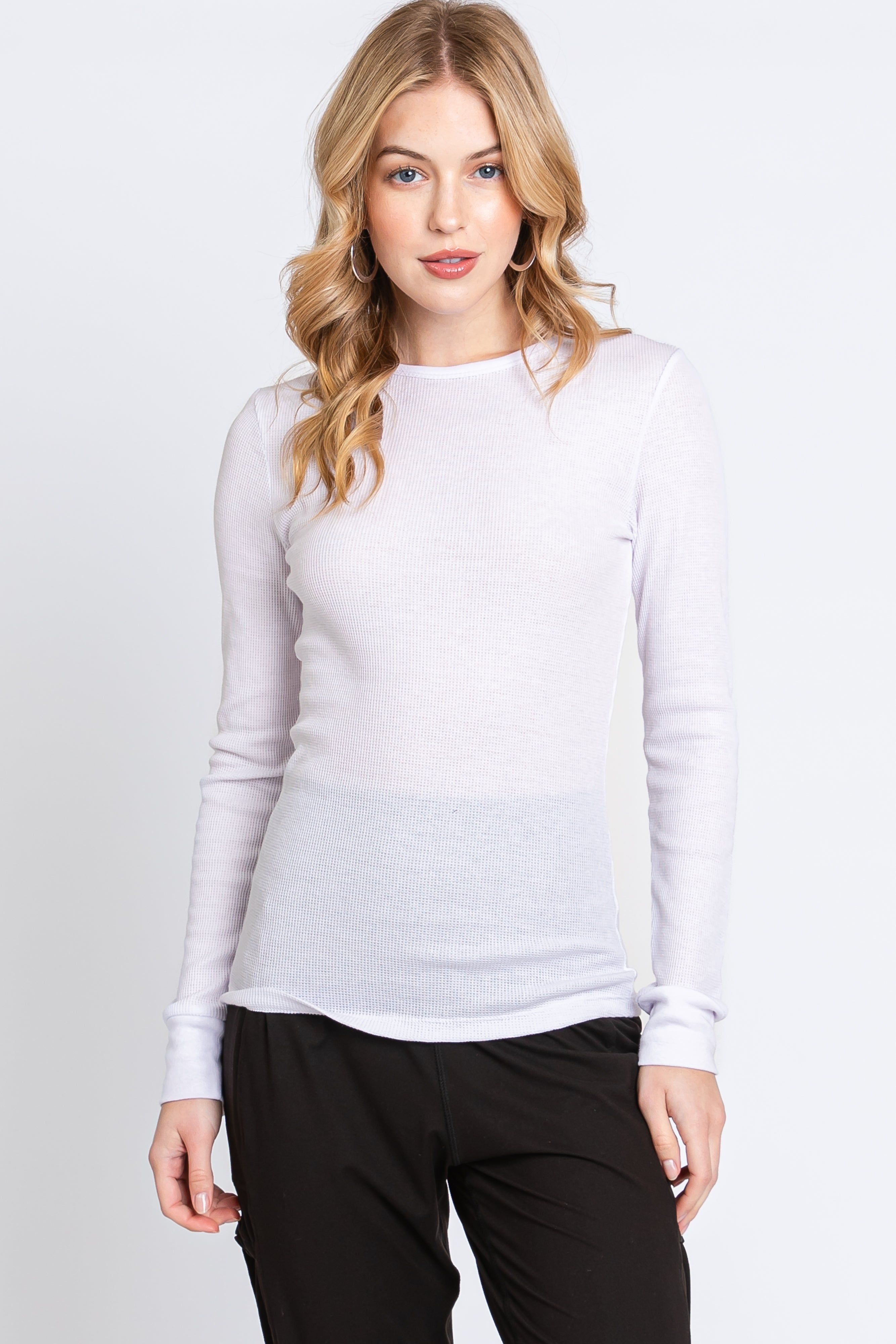 Ivory Knit Long Sleeve Round Hem Top sold by Pinkblush