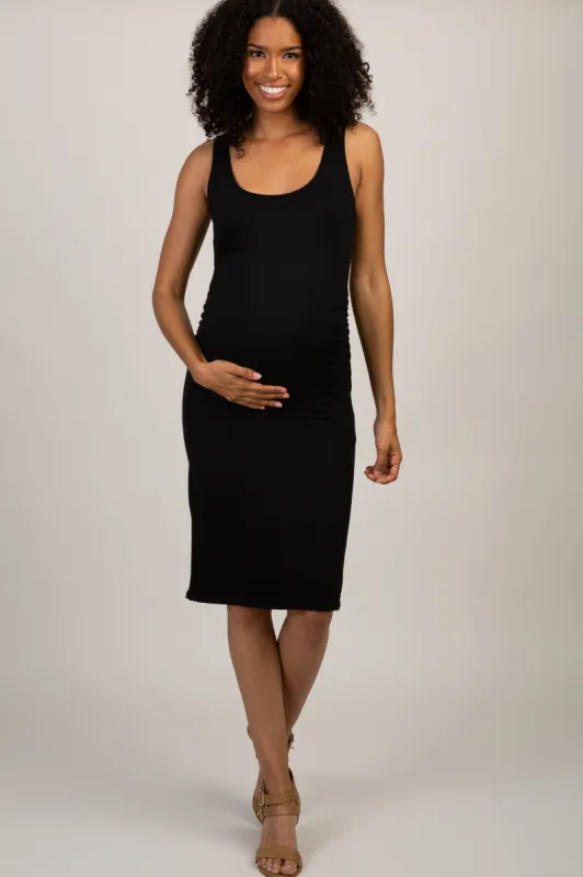 PinkBlush Black Sleeveless Ribbed Maternity Dress sold by Pinkblush