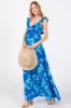 Blue Floral Ruffle V-Neck Back Cutout Maternity Maxi Dress sold by Pinkblush