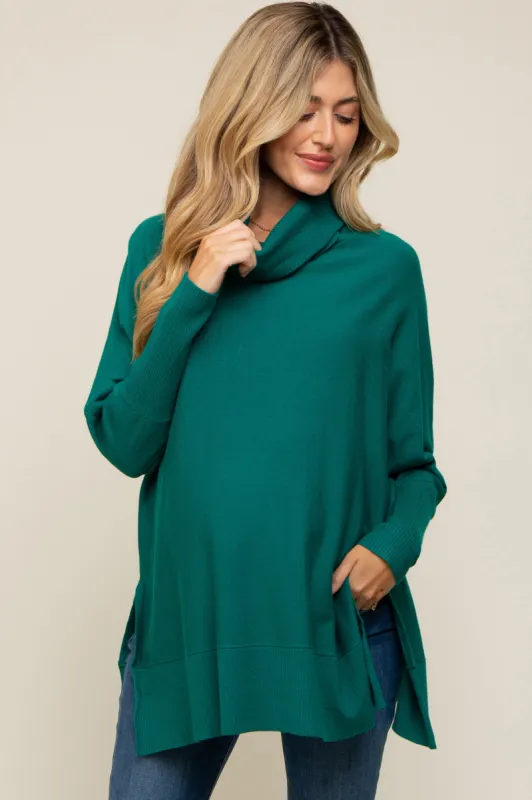 Forest Green Cowl Neck Dolman Sleeve Maternity Sweater sold by Pinkblush