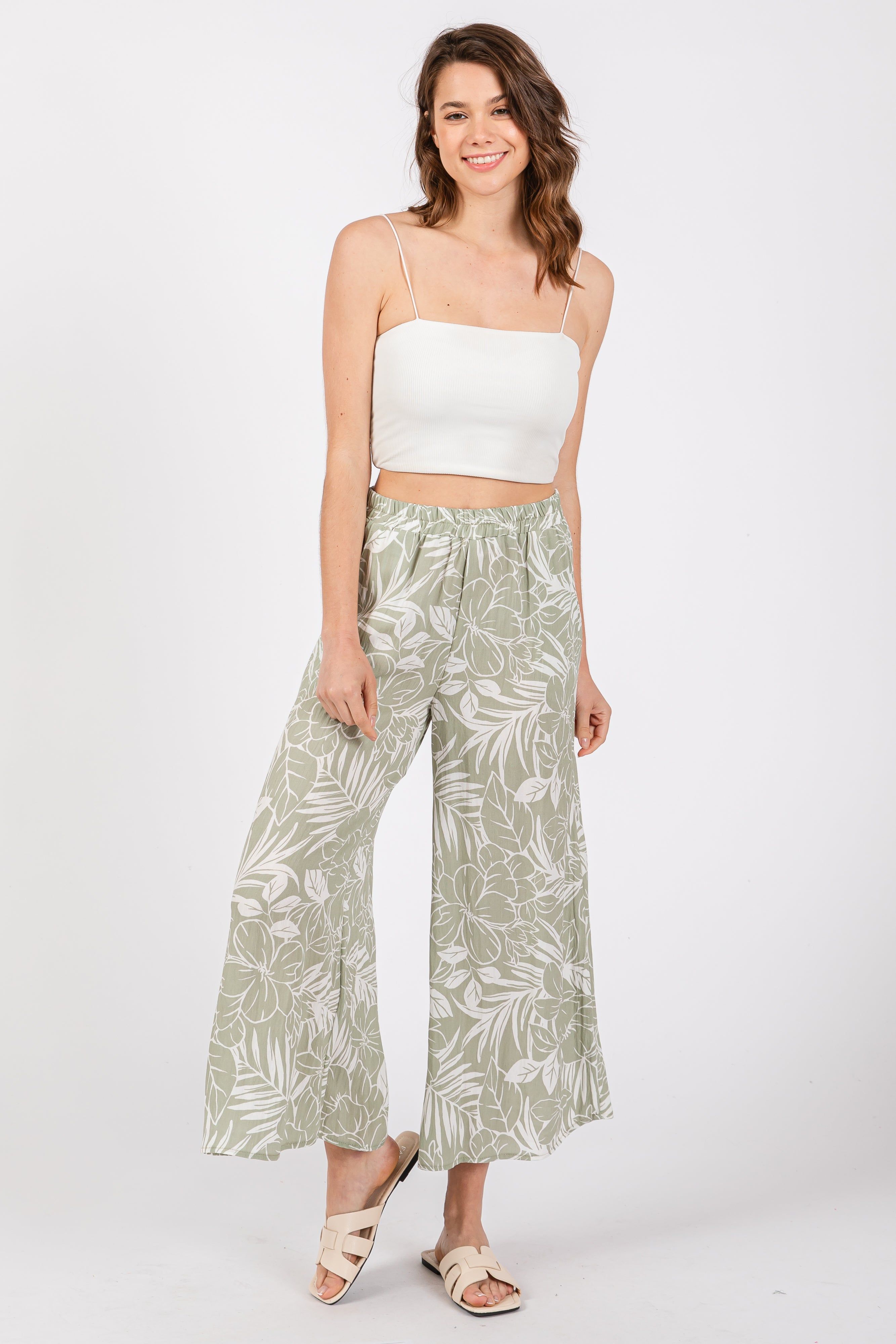 Light Olive Tropical Wide Leg Pants sold by Pinkblush