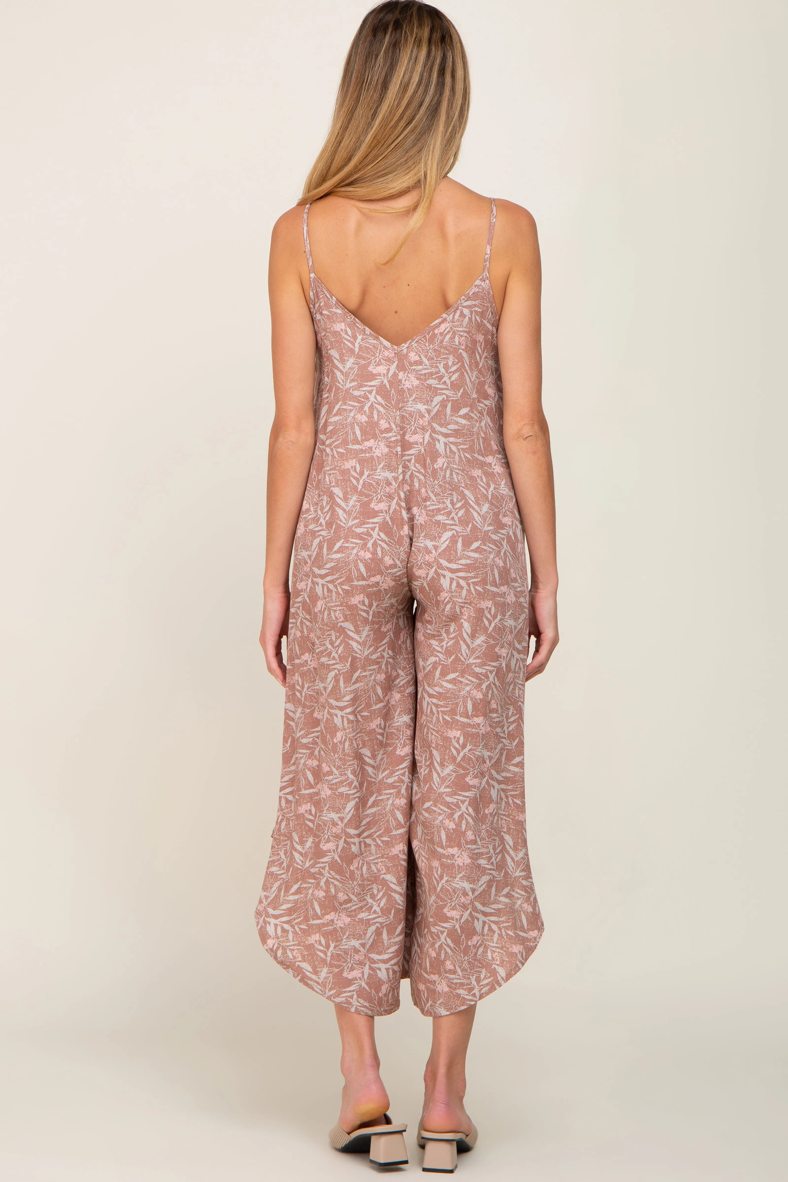 Mocha Leaf Print Asymmetrical Maternity Jumpsuit sold by Pinkblush product image thumbnail 3
