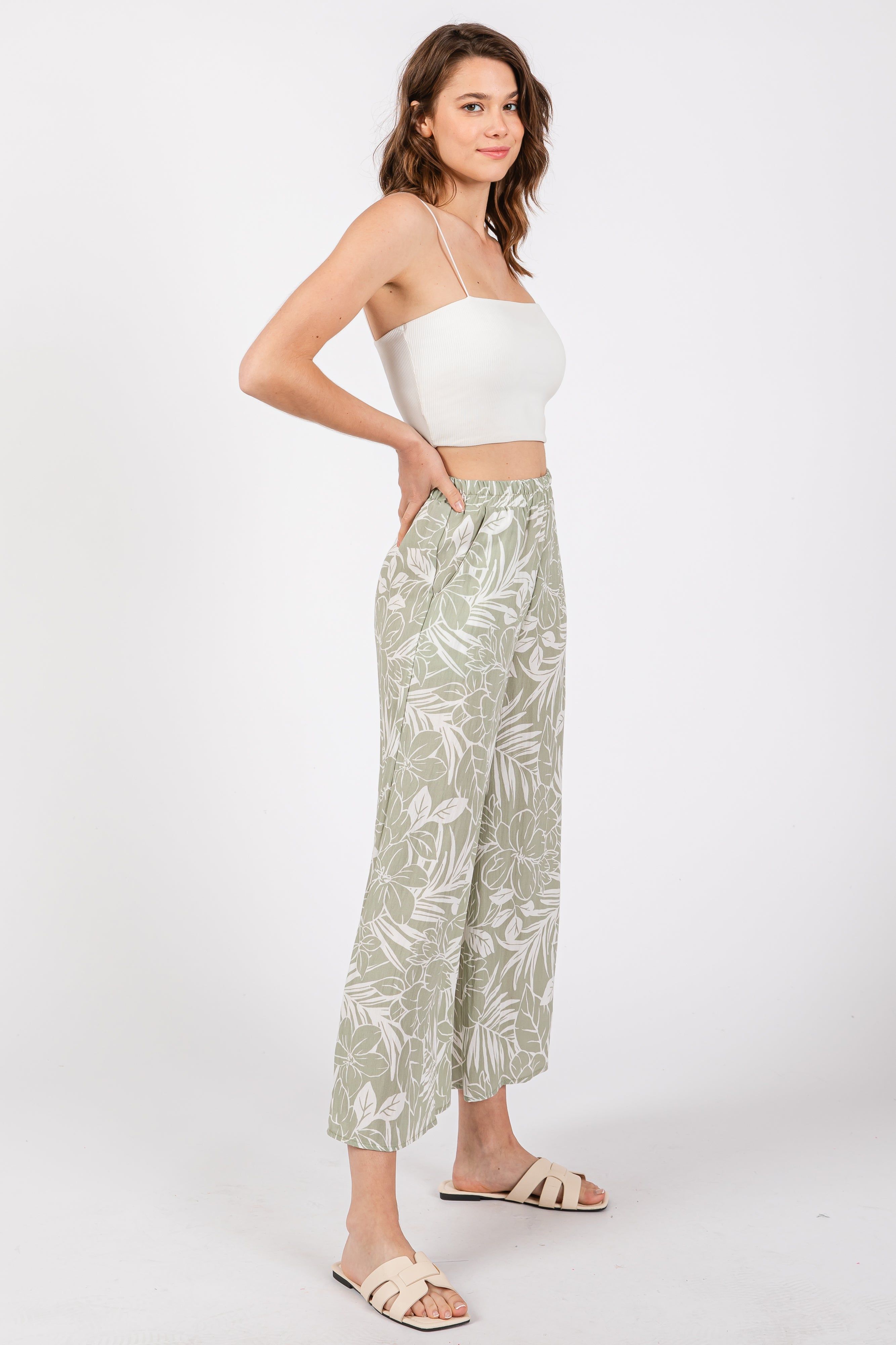 Light Olive Tropical Wide Leg Pants sold by Pinkblush product image thumbnail 2