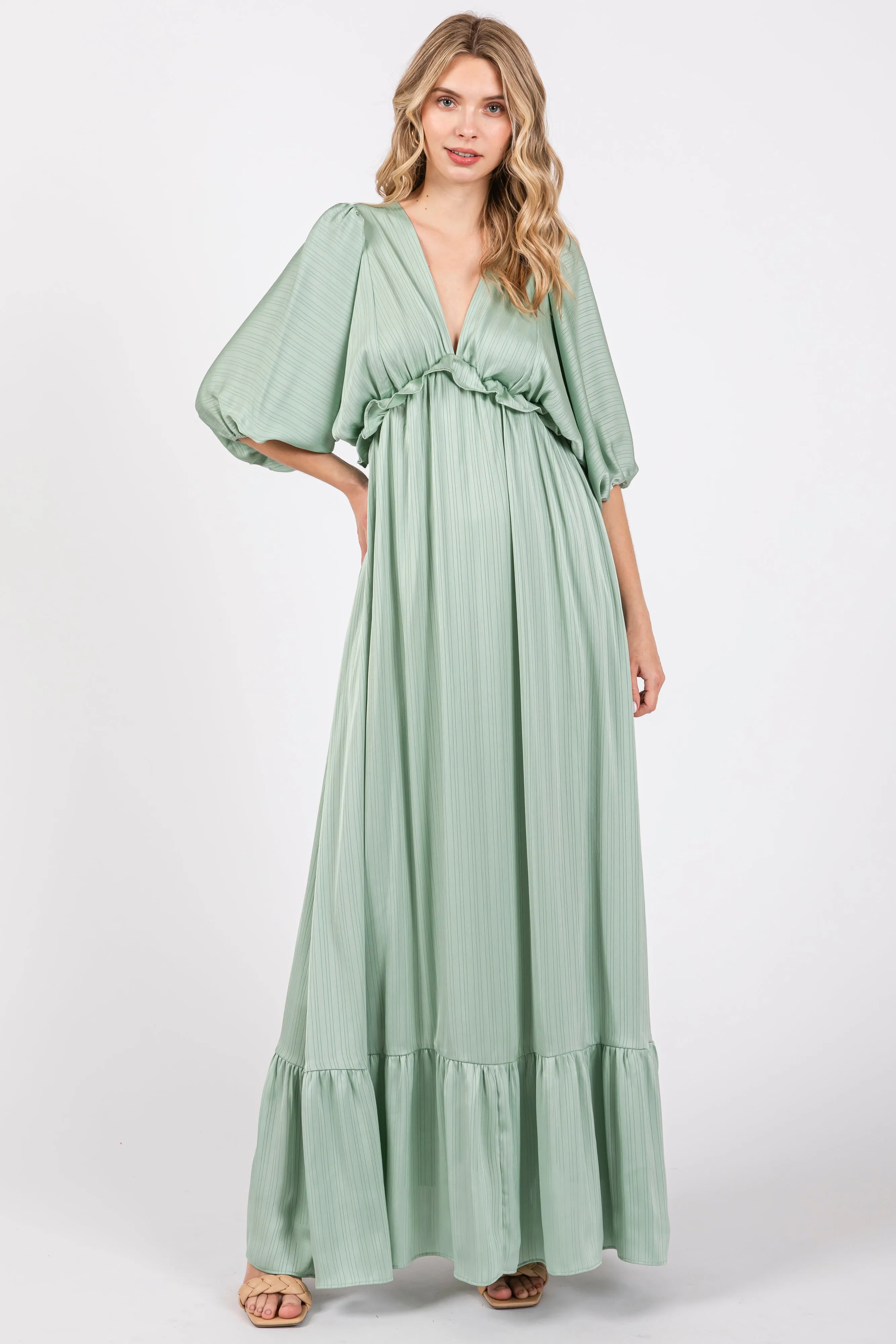 Mint Striped Ruffle Accent Maternity Maxi Dress sold by Pinkblush product image thumbnail 5