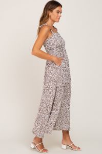 Cream Animal Print Smocked Midi Dress sold by Pinkblush