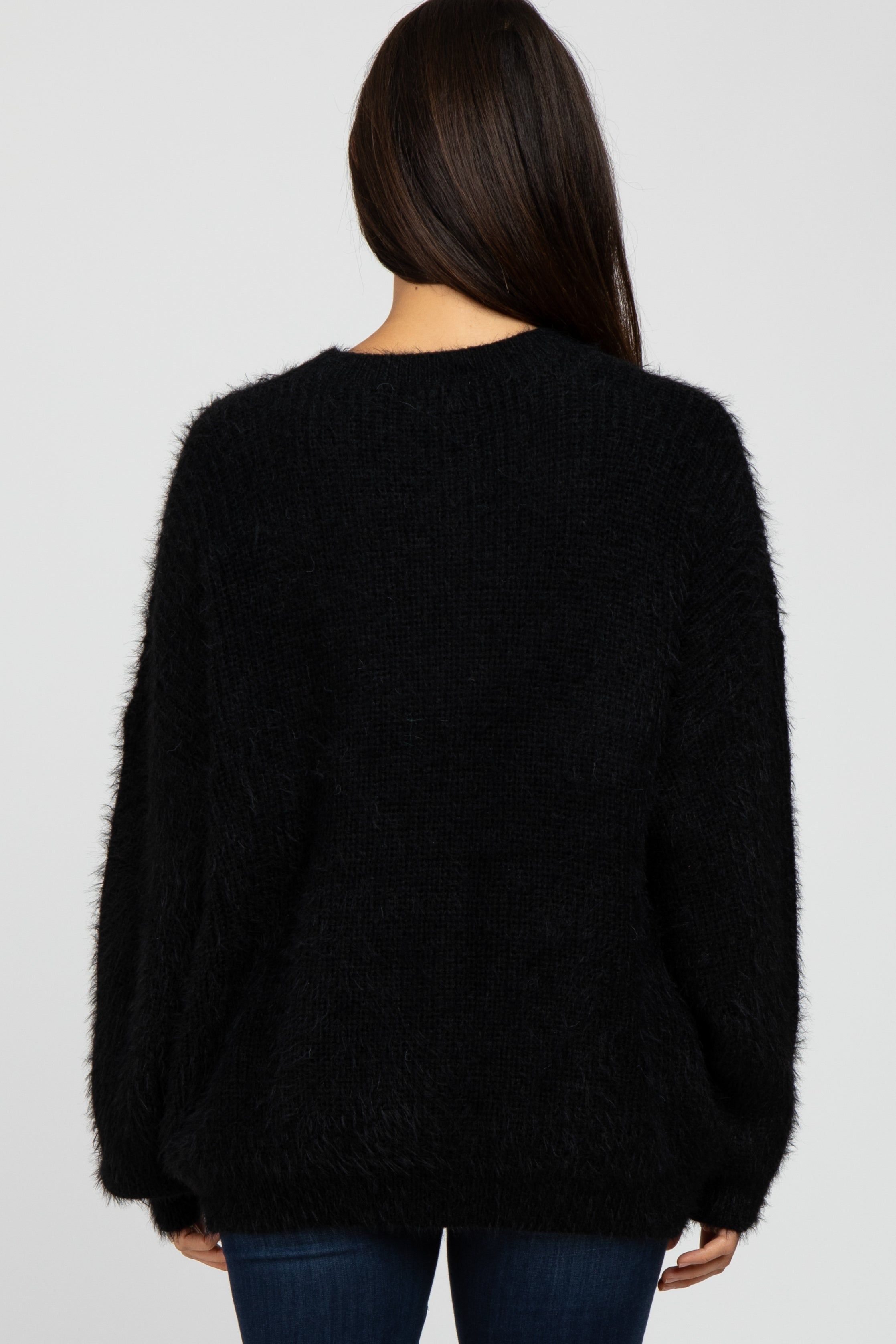 Black Fuzzy Chunky Knit Sweater sold by Pinkblush product image thumbnail 4