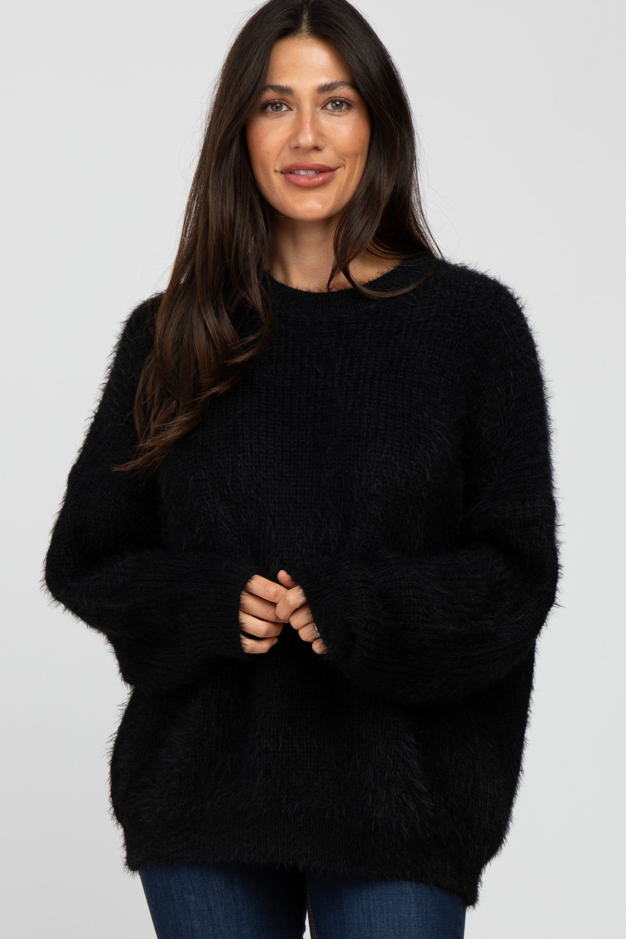 Black Fuzzy Chunky Knit Sweater sold by Pinkblush