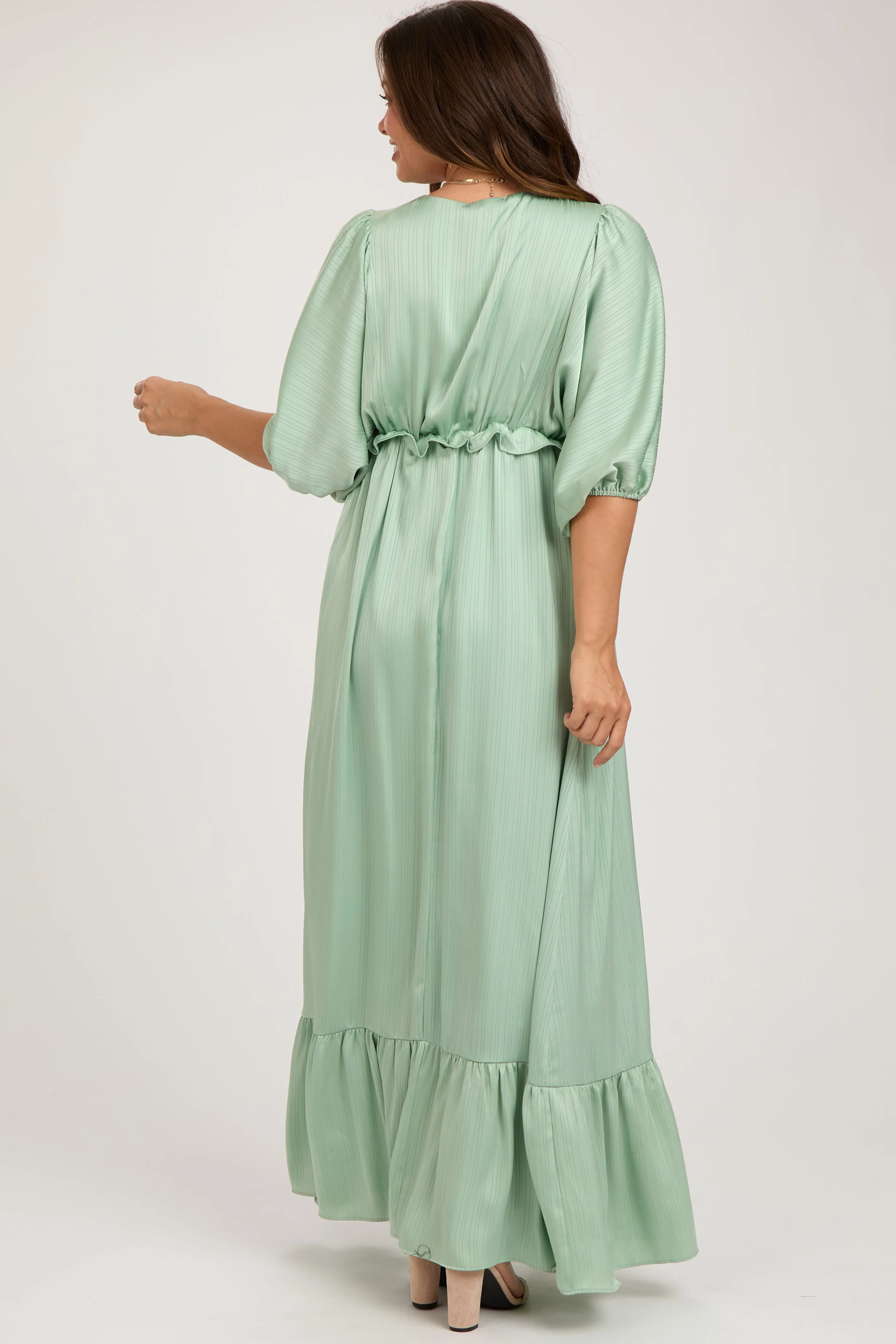 Mint Striped Ruffle Accent Maternity Maxi Dress sold by Pinkblush product image thumbnail 4