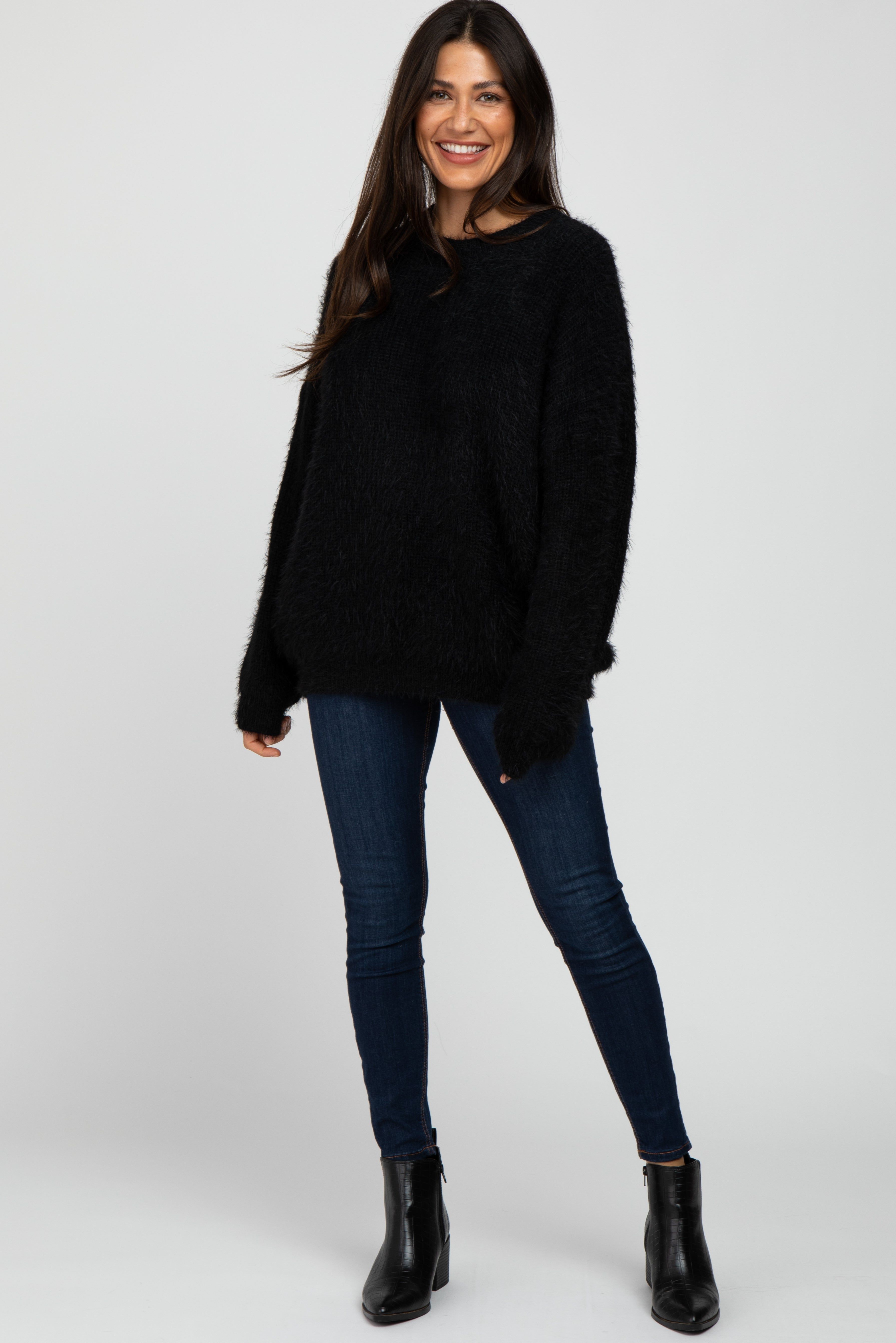 Black Fuzzy Chunky Knit Sweater sold by Pinkblush product image thumbnail 2