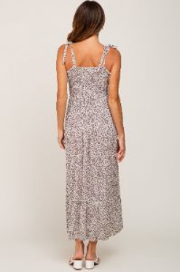 Cream Animal Print Smocked Midi Dress sold by Pinkblush