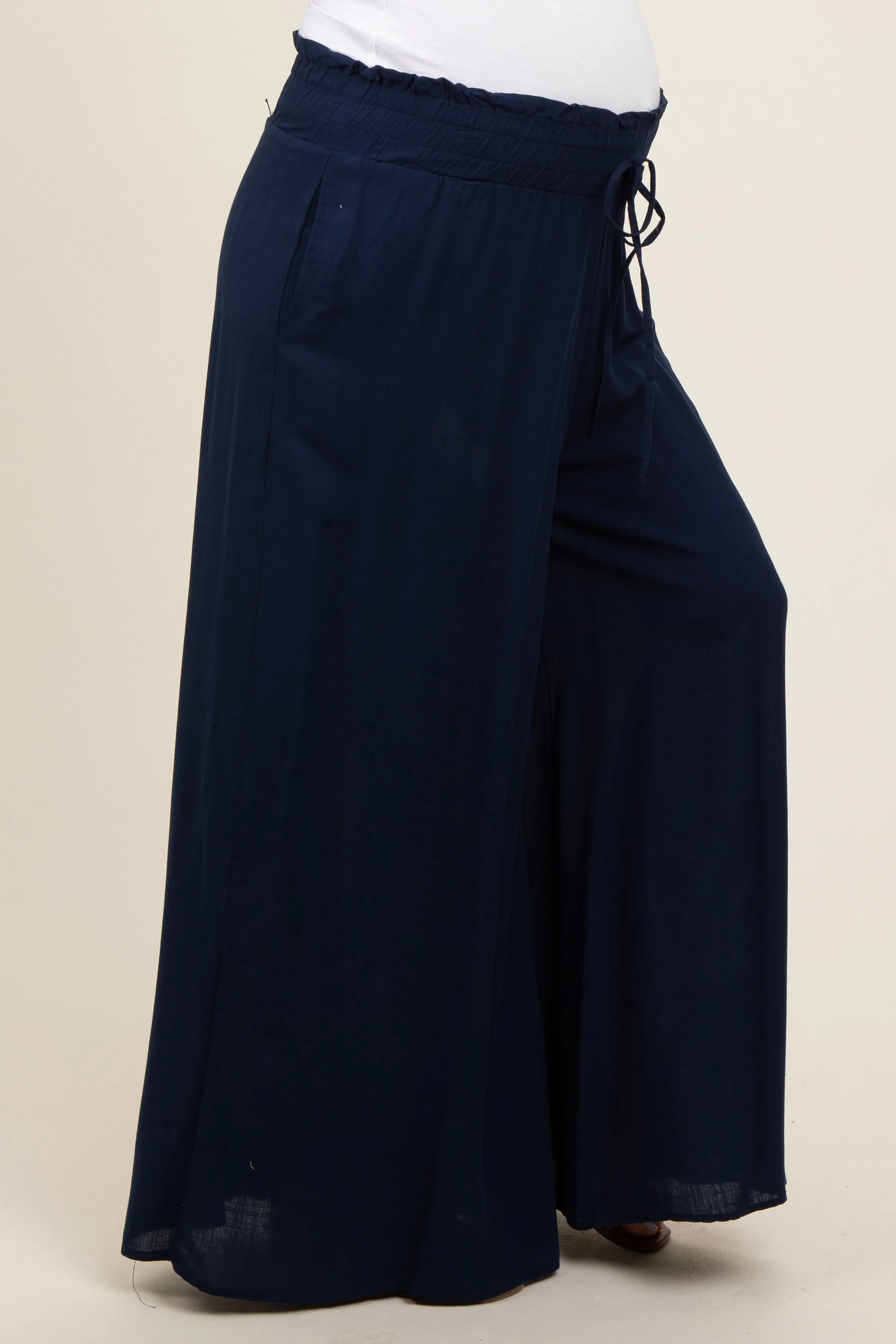 Navy Blue Wide Leg Smocked Lightweight Maternity Pants sold by Pinkblush product image thumbnail 3