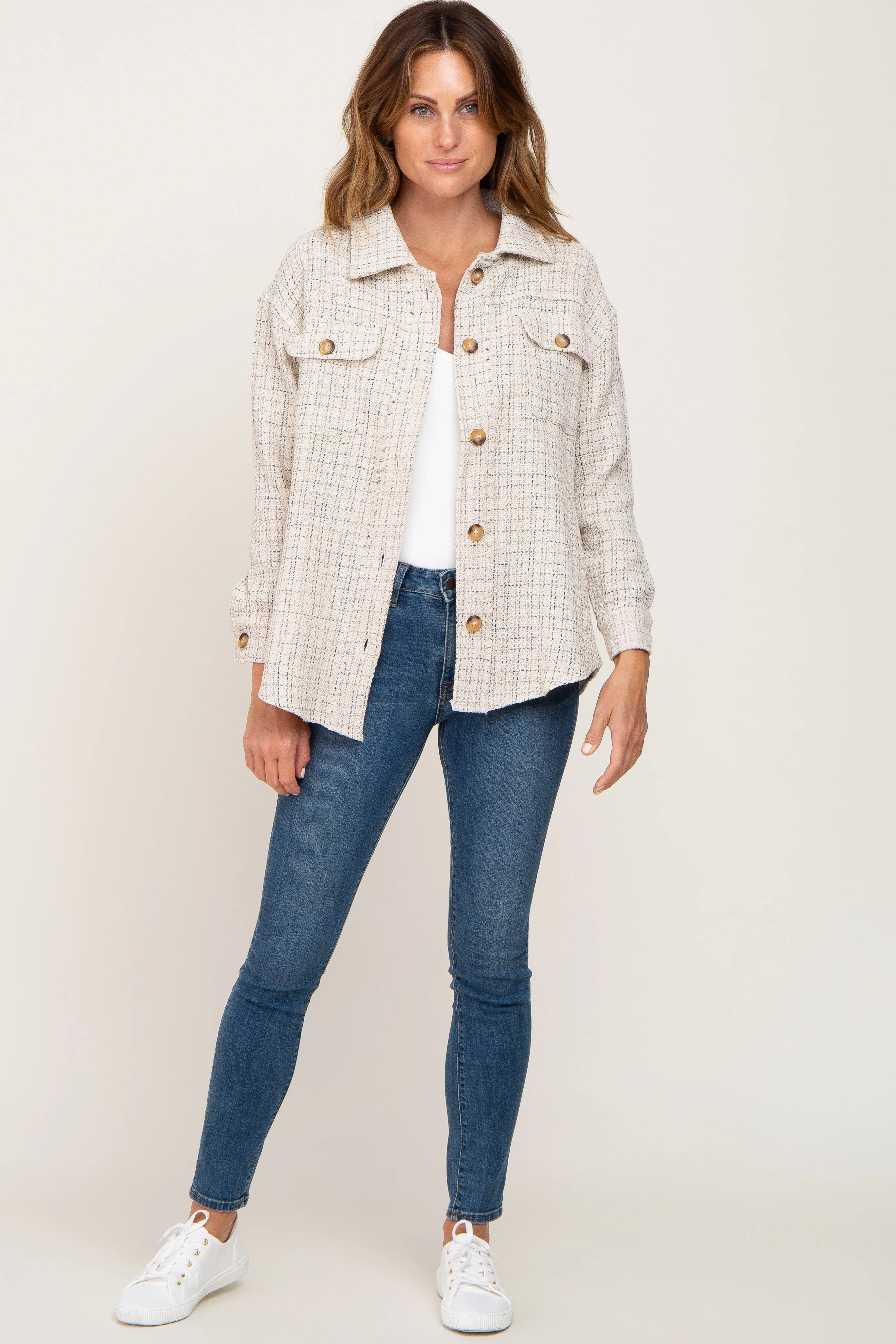 Beige Tweed Front Pocket Shacket sold by Pinkblush product image thumbnail 4