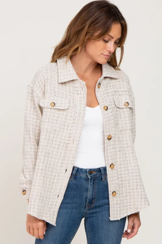 Beige Tweed Front Pocket Shacket sold by Pinkblush