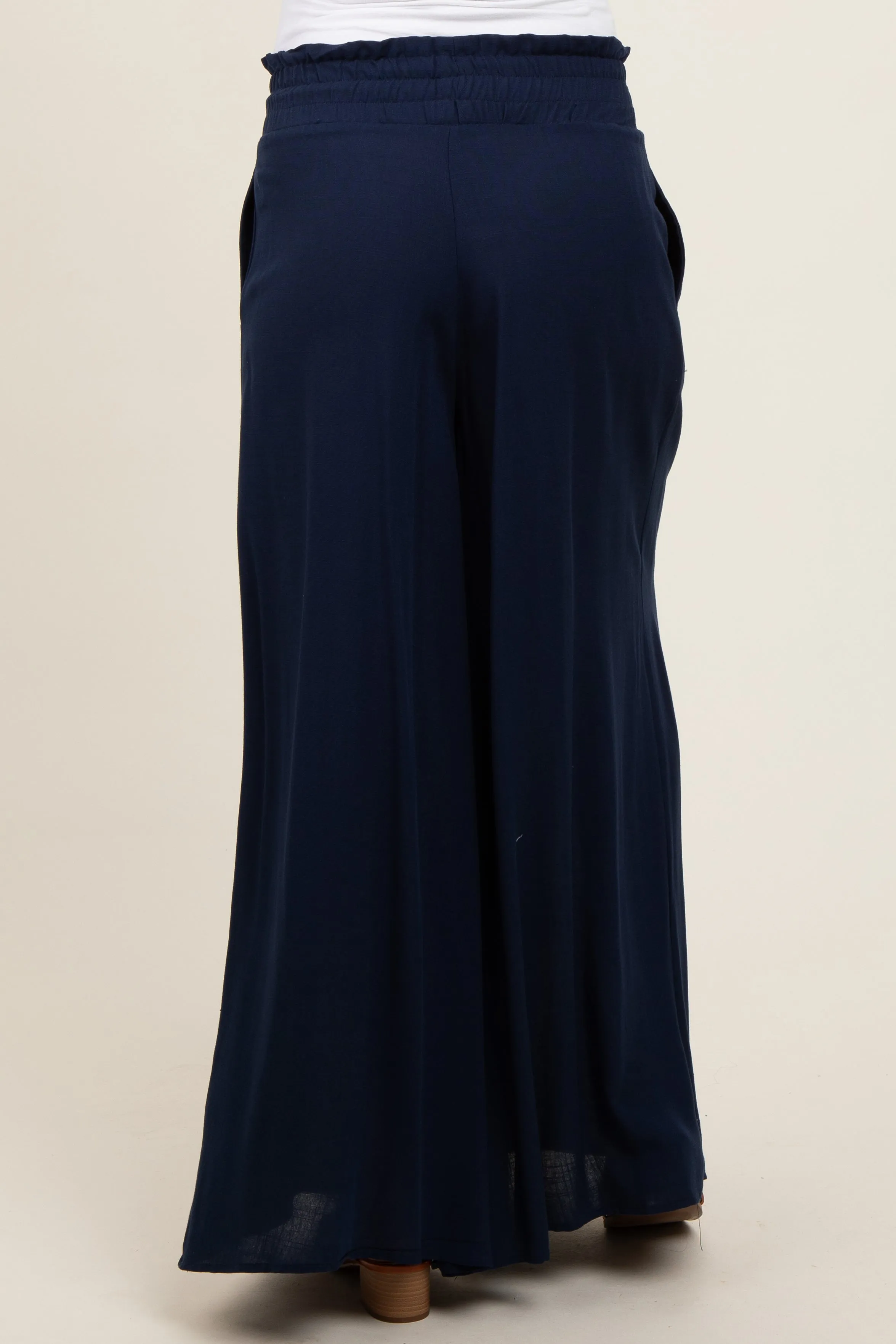 Navy Blue Wide Leg Smocked Lightweight Maternity Pants sold by Pinkblush product image thumbnail 4