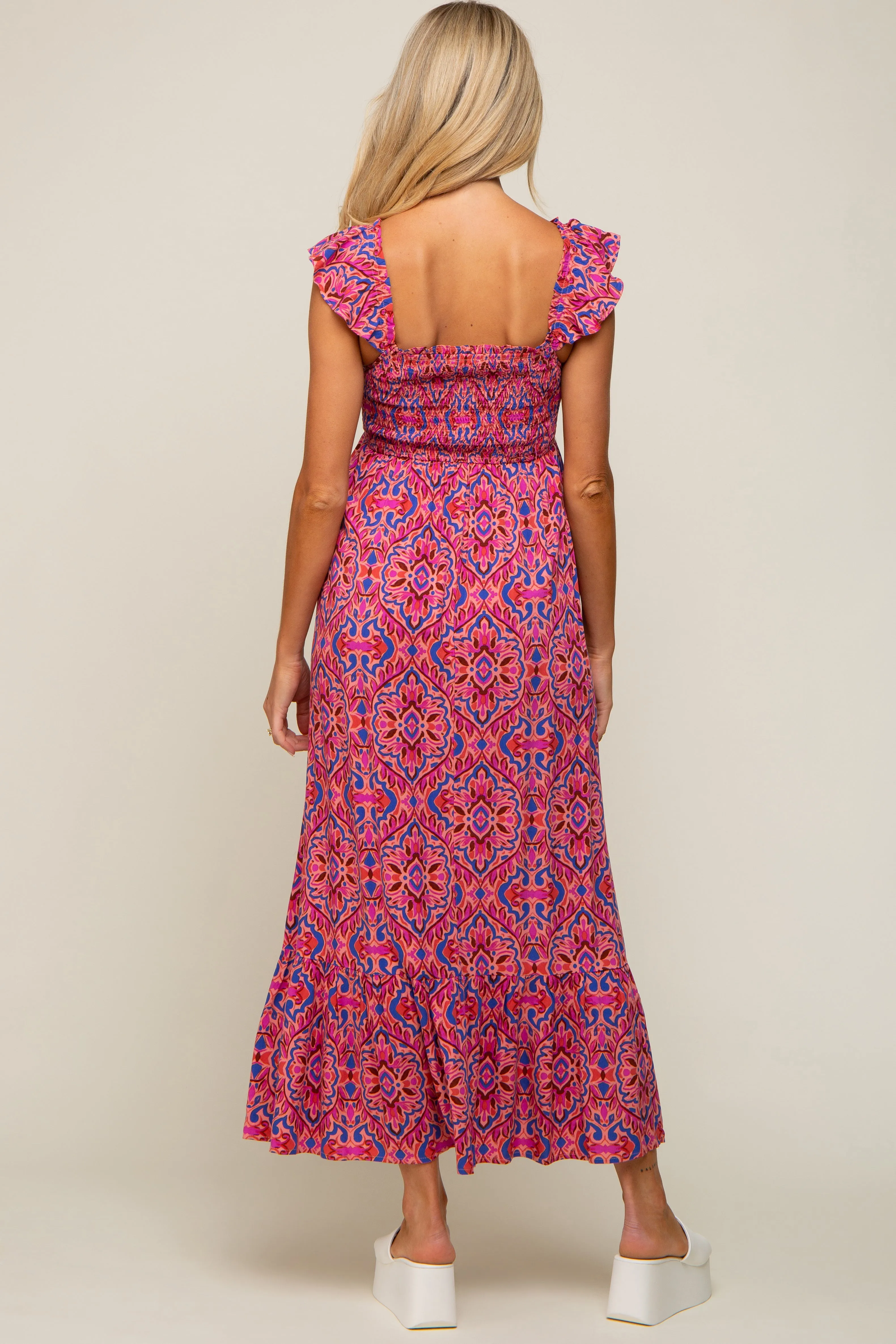 Magenta Printed Smocked Maternity Maxi Dress sold by Pinkblush product image thumbnail 3