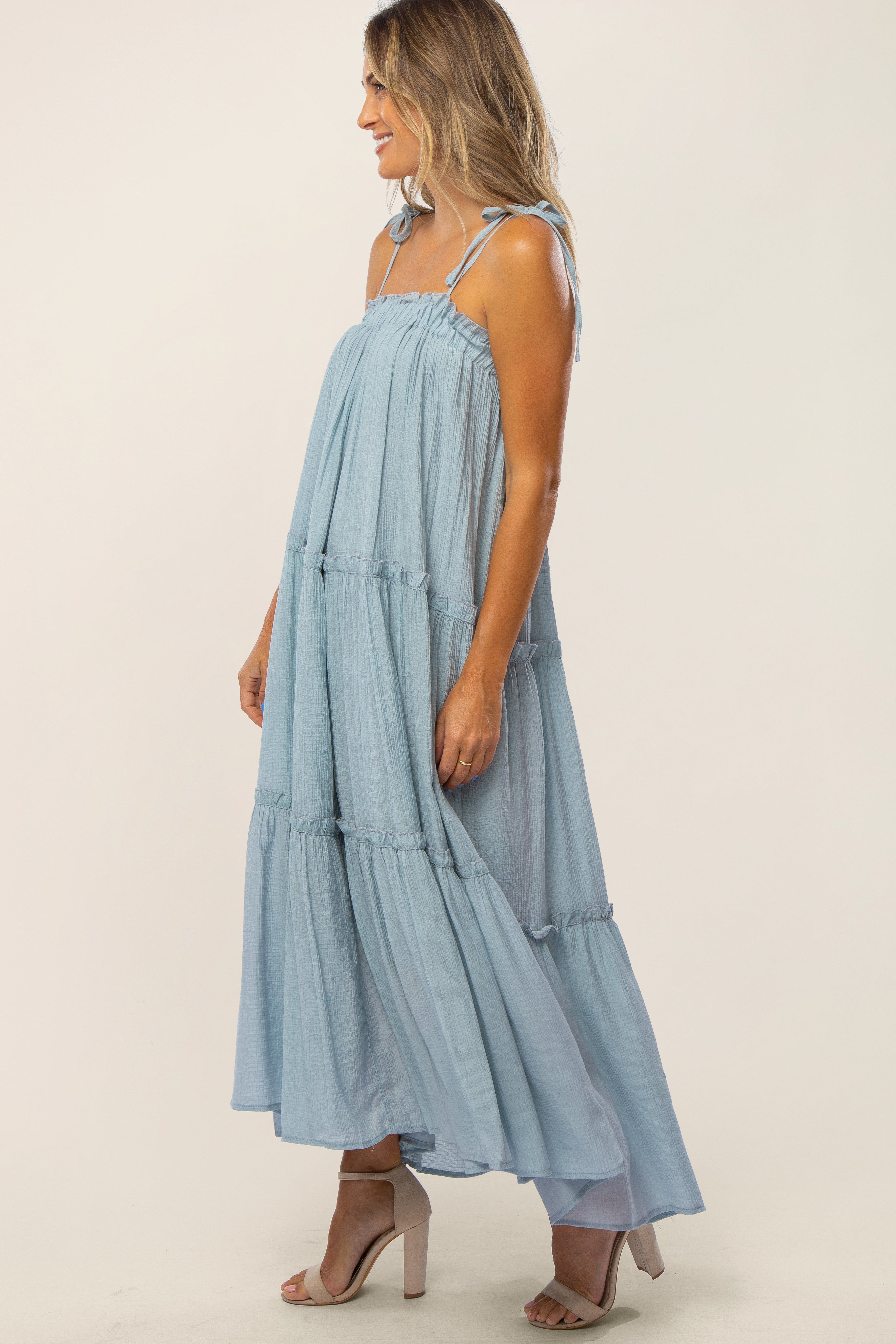 Light Blue Tie Strap Ruffle Maxi Dress sold by Pinkblush product image thumbnail 2