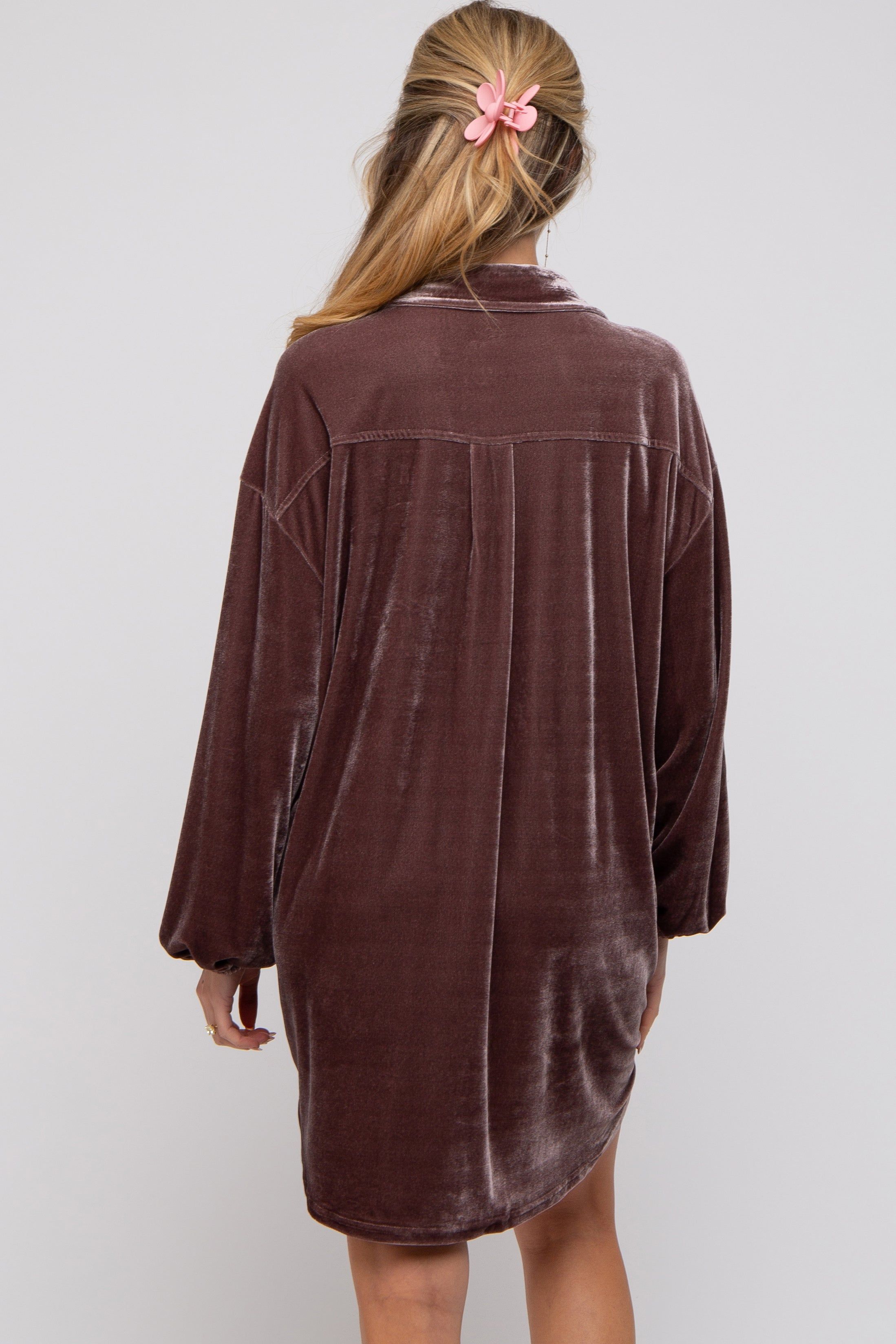 Mocha Velour Button Up Long Sleeve Maternity Dress sold by Pinkblush product image thumbnail 3