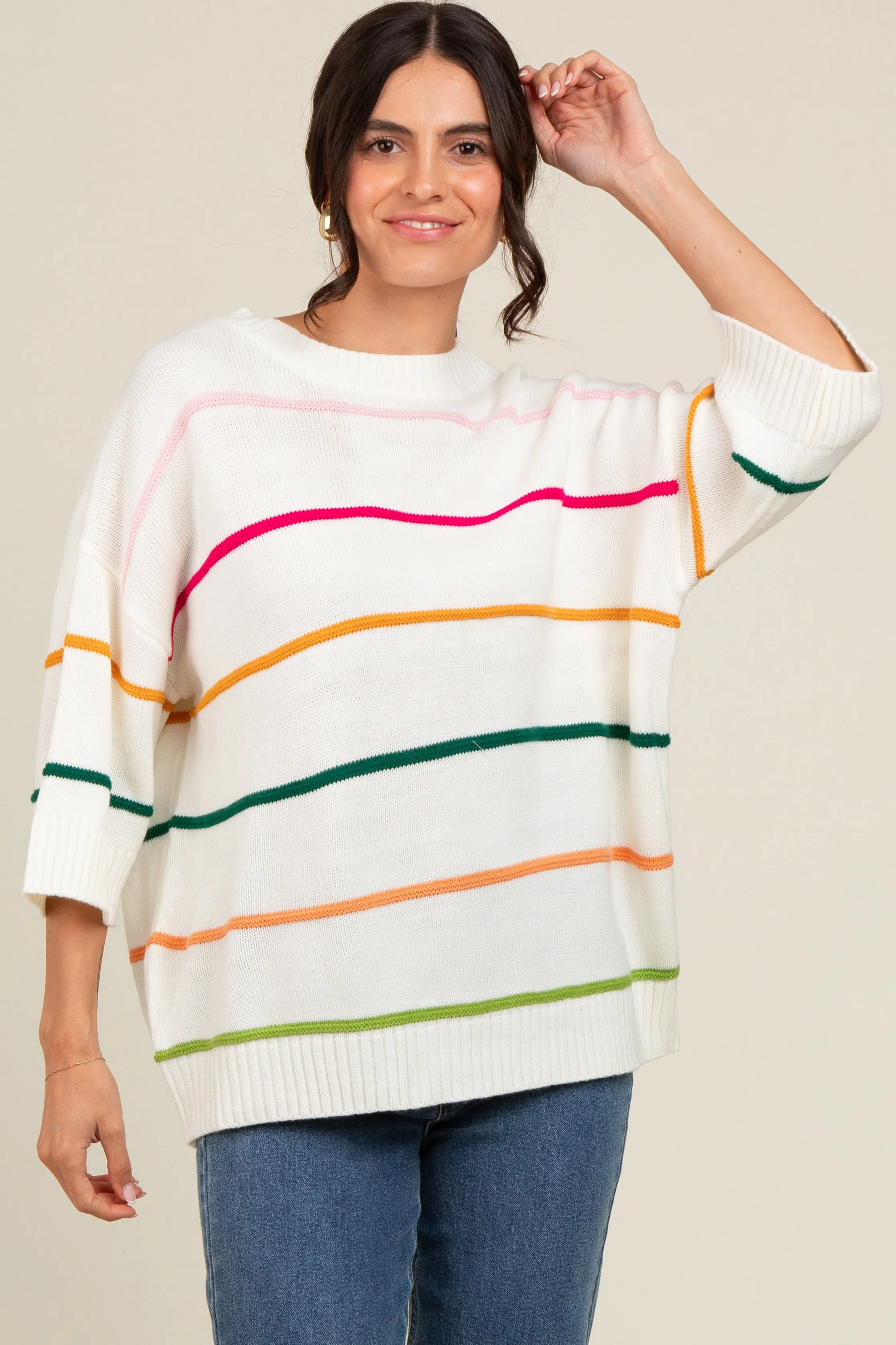 Ivory Multicolor Stripe Sweater Top sold by Pinkblush product image thumbnail 2